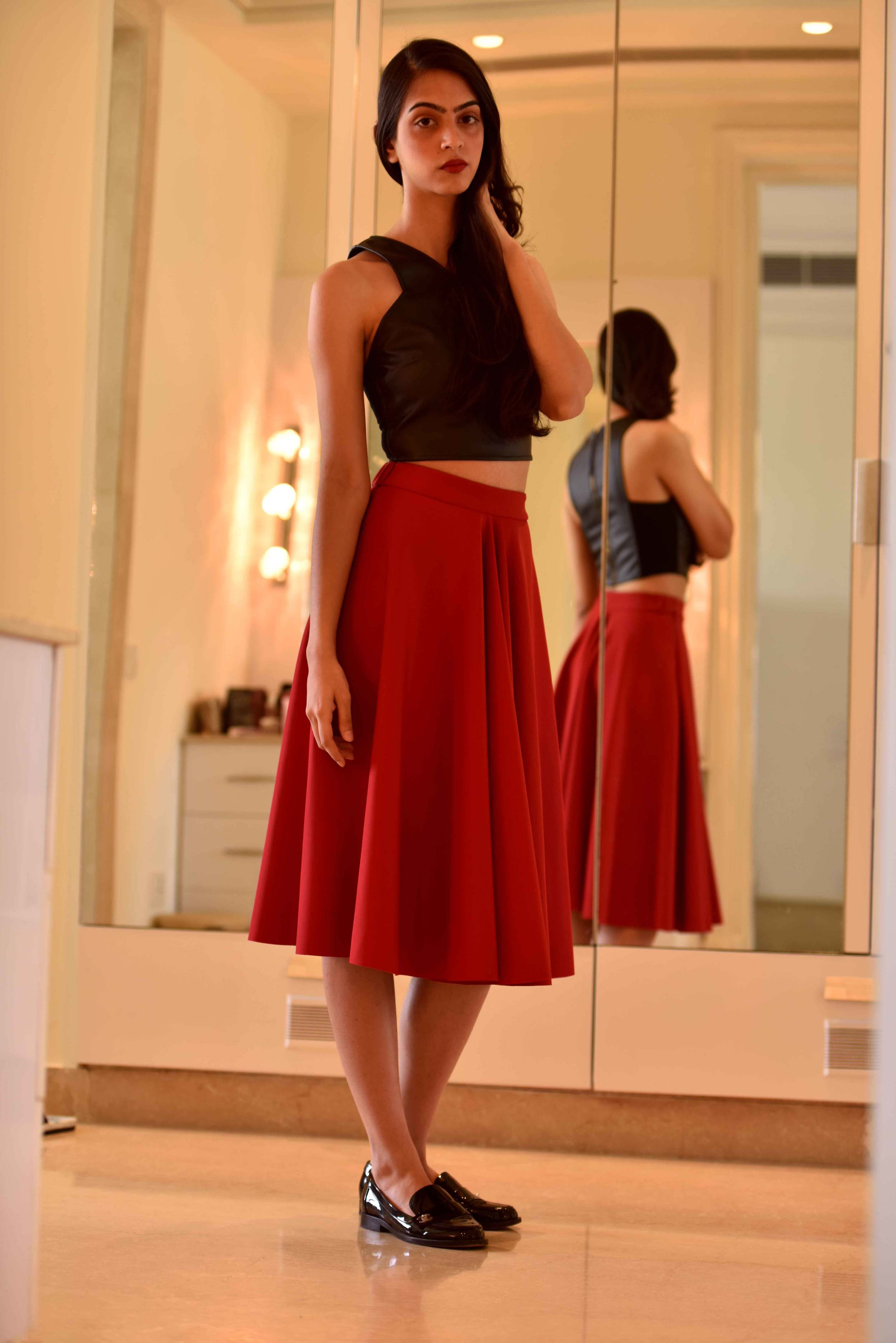 A red full skirt is perfect for fall! Image©gunjanvirk