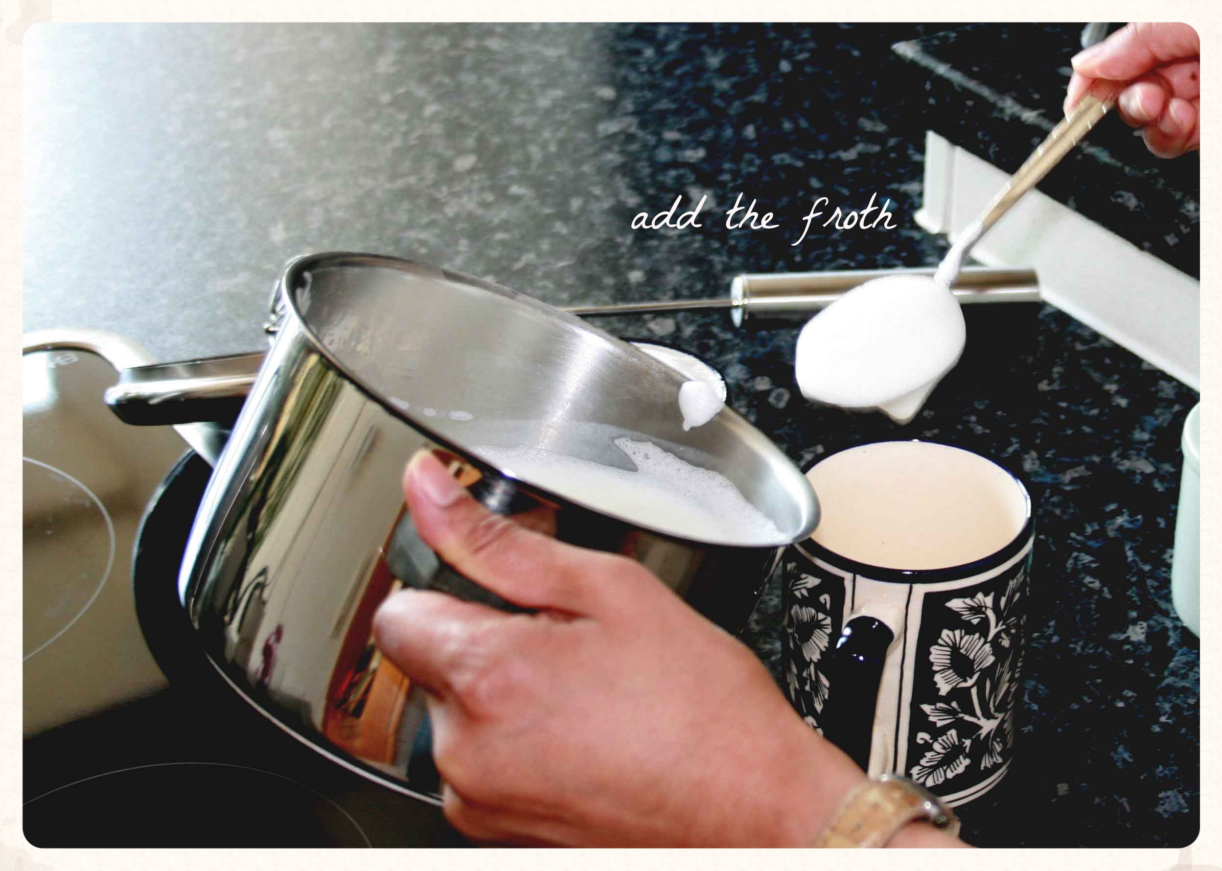 Adding froth to milk for a perfect cappuccino. Image©gunjanvirk