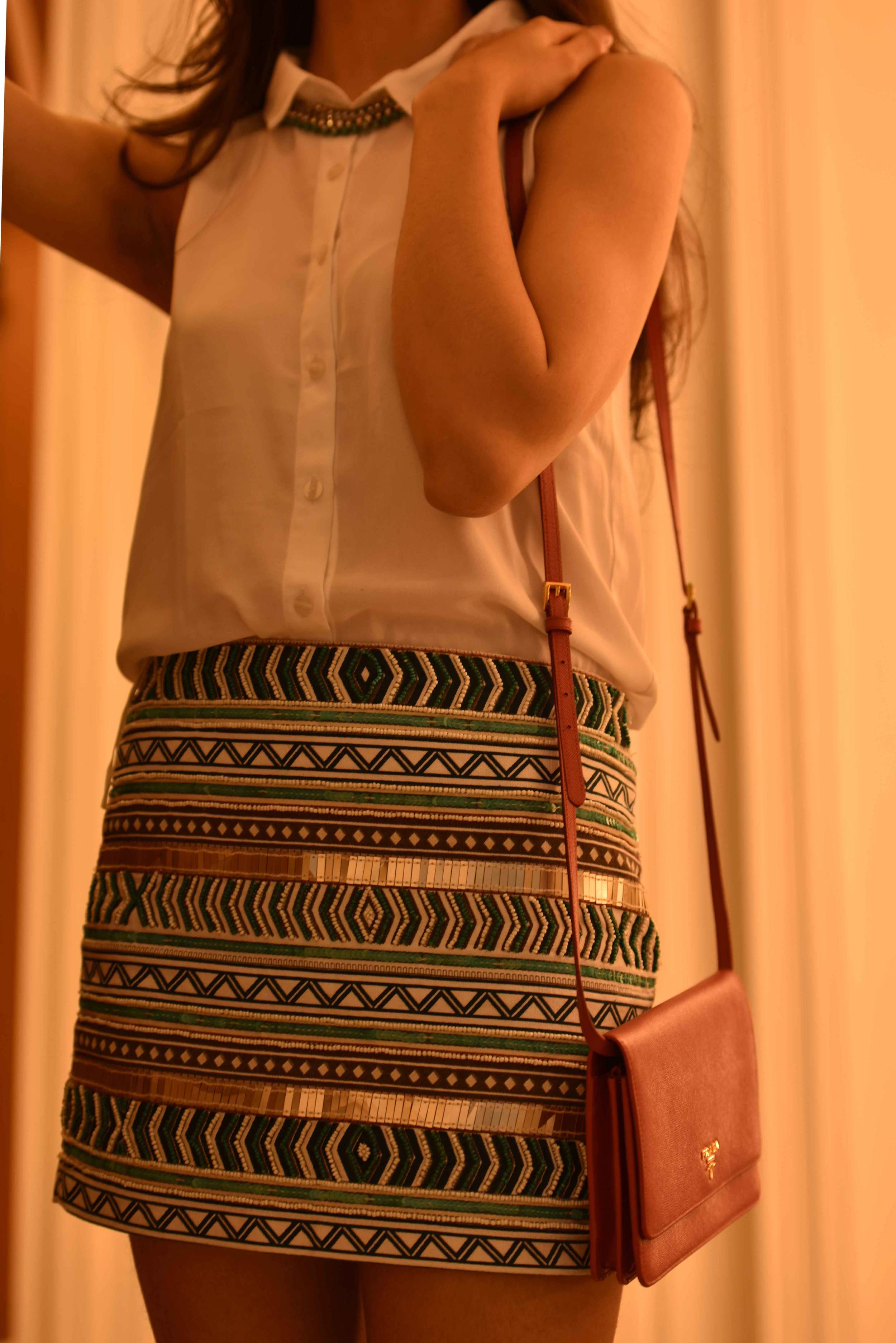 Zara mini-skirt with Prada bag. Image©gunjanvirk, Model: Mannat Dhaliwal