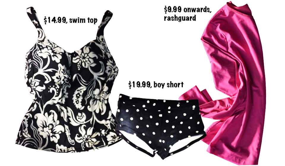 My Landsend Beach Living Hibiscus Scoop Neck Tankini Top, Boy Short, Swim Tee Rash Guard, Image©gunjanvirk