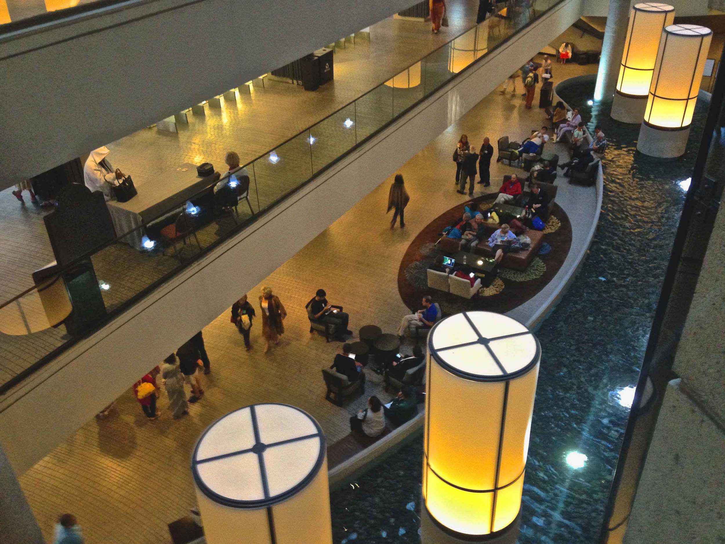 View of the hotel lobby from above, Westin Bonaventure, L.A. Image©sourcingstyle.com