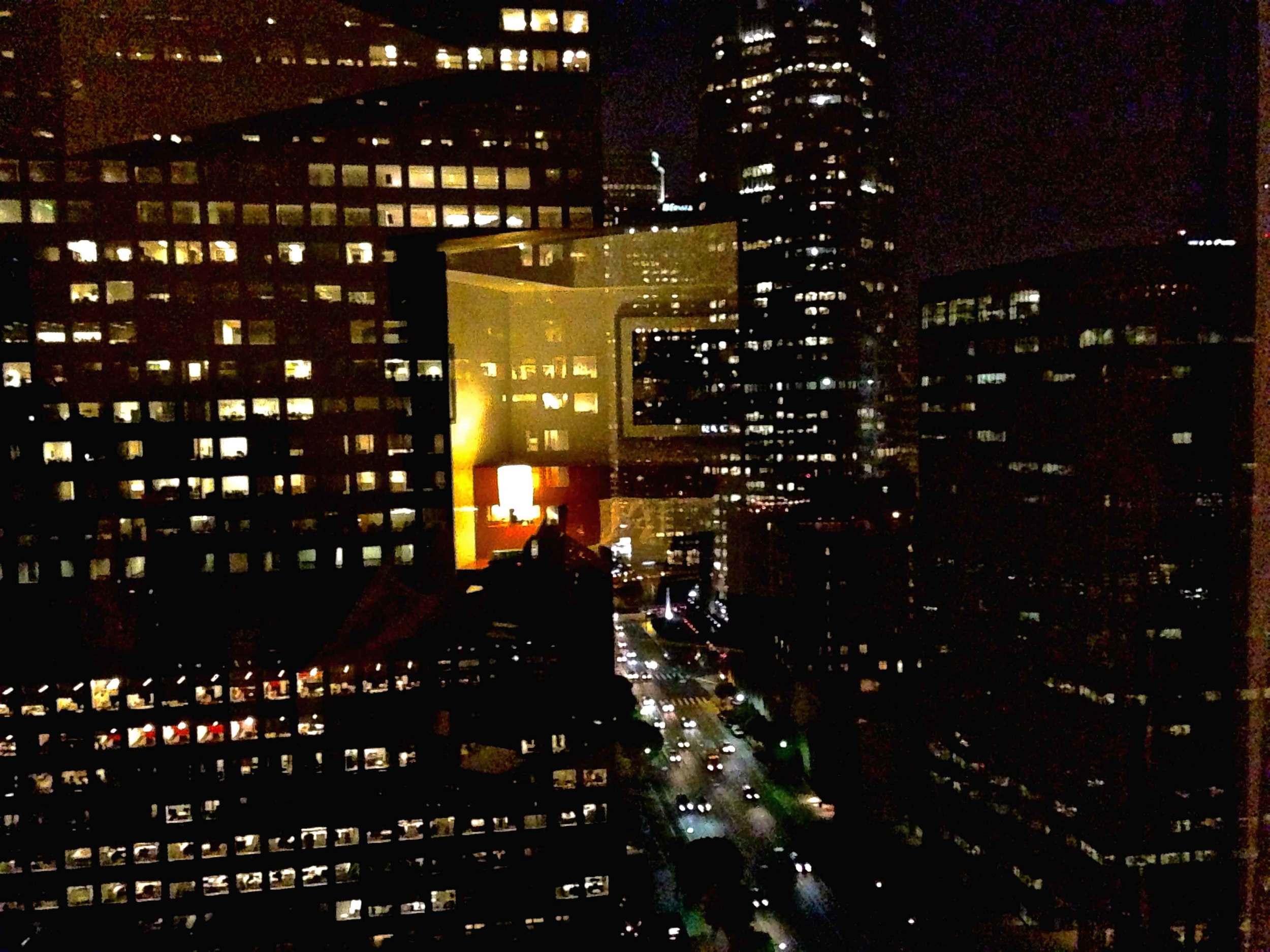 Night View of downtown L.A. from my room taken from an iPhone 5, Westin Bonaventure, L.A. Image©sourcingstyle.com