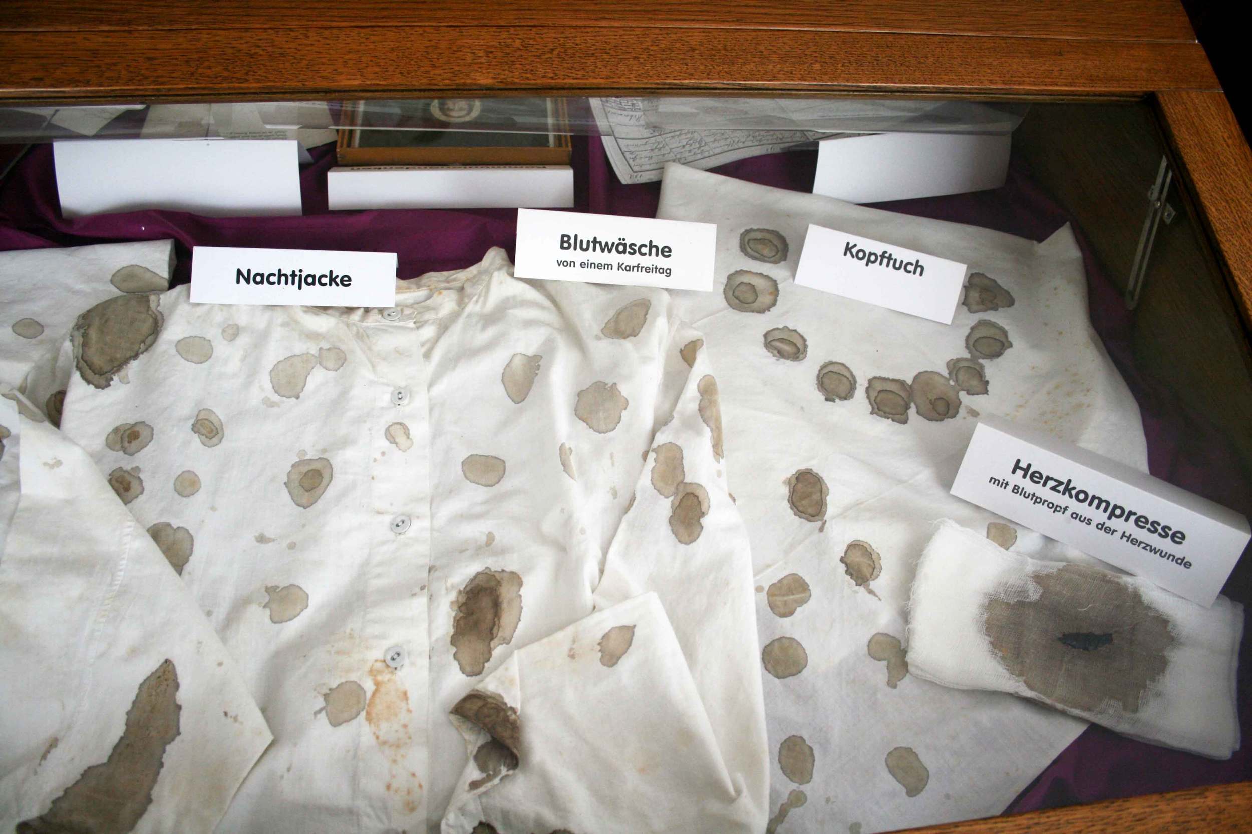 The clothes of Saint Therese Neumann in which she experienced her suffering, Konnersreuth, Bavaria, Germany.