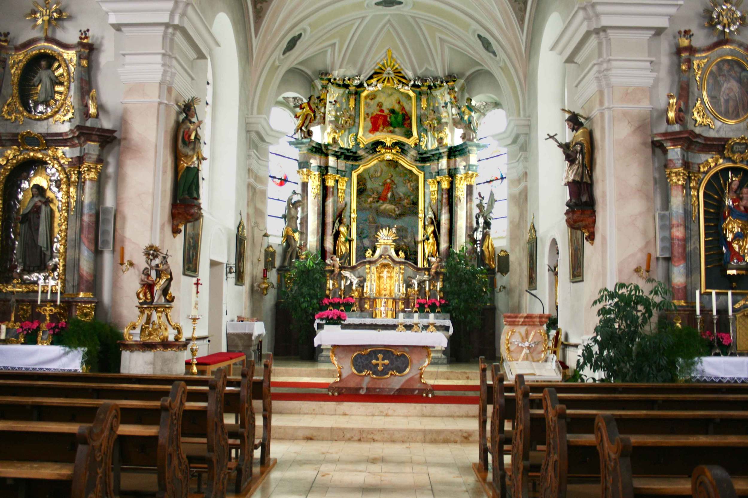 Image©sourcingstyle.com, the interiors of the church in Konnersreuth where Saint Therese Neumann used to pray, Bavaria, Germany.