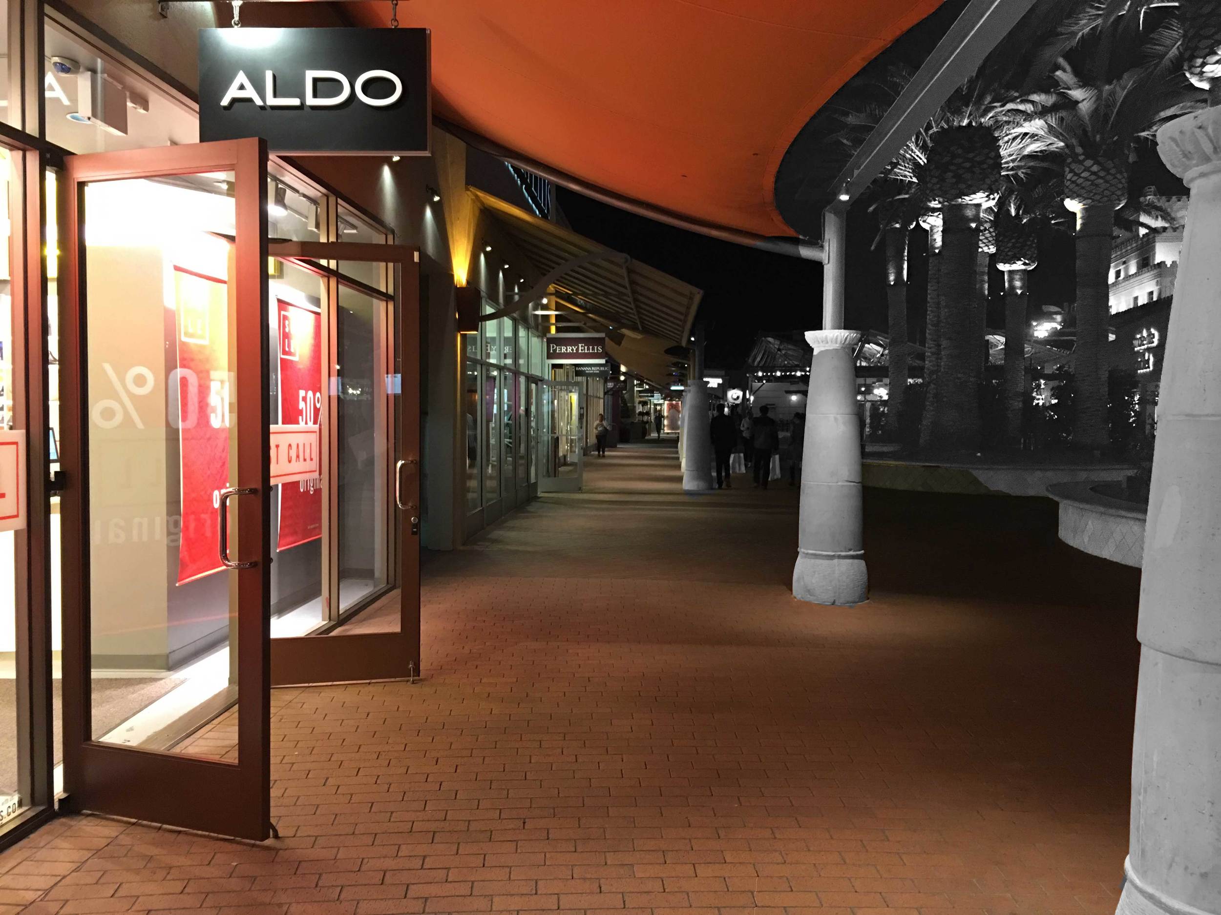 Aldo, Perry Ellis and other stores at the Citadel Outlets, CA, USA. Image©gunjanvirk