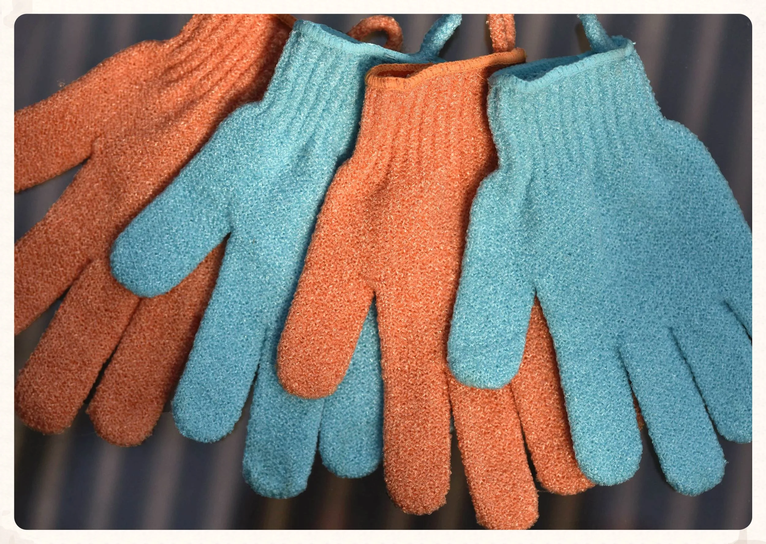 Scrub gloves from Bodyshop, get a different color for the feet! Image©gunjanvirk