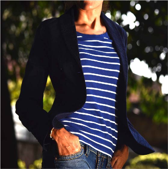 Lauren by #RalphLauren round neck full sleeves tee, #Talbots navy cotton jacket and my favorite #TrueReligion jeans! Image©gunjanvirk
