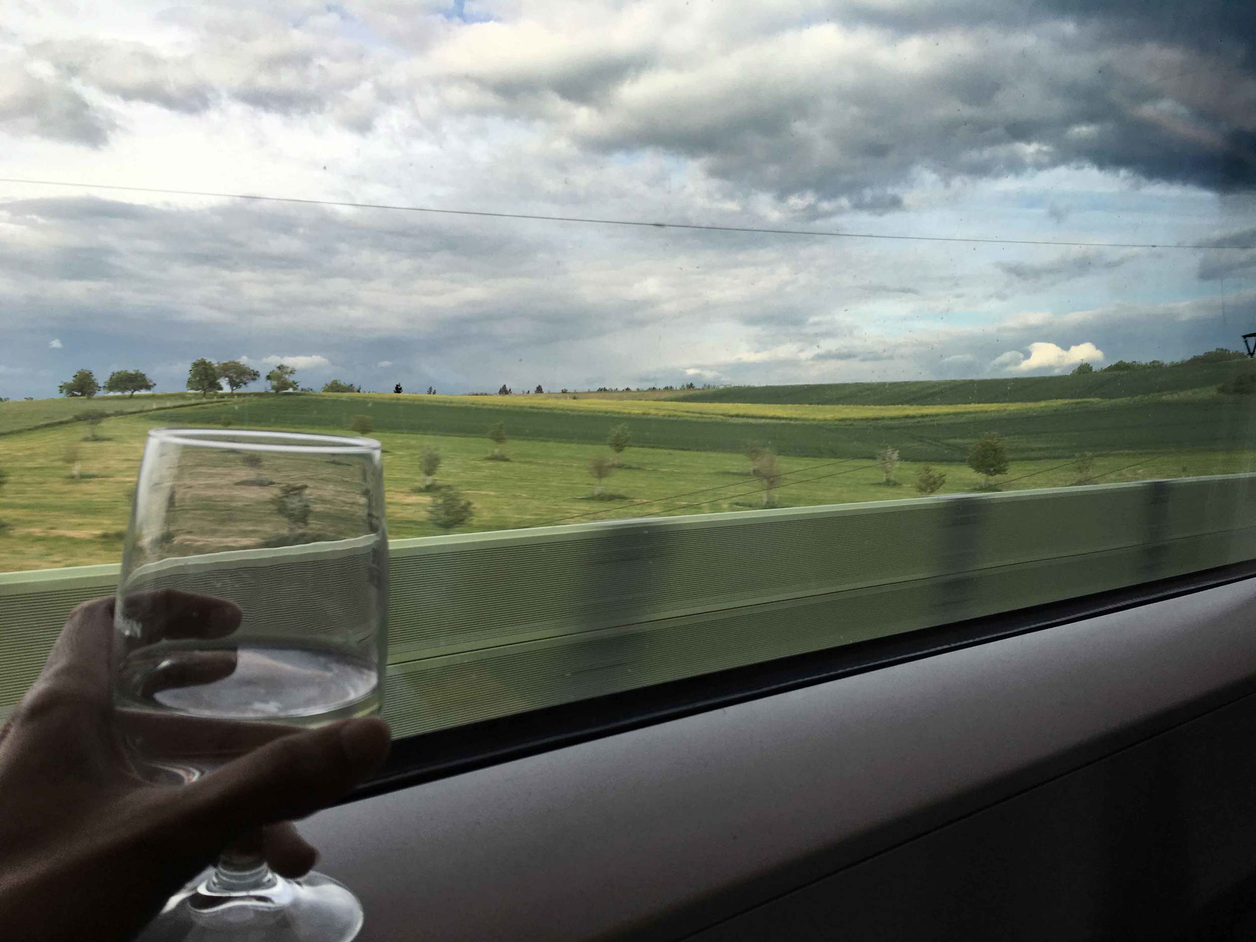 Scenic views from the ICE, Inter City Express, German Rail Service, Deutsche Bahn first class compartment. Image©sourcingstyle.com