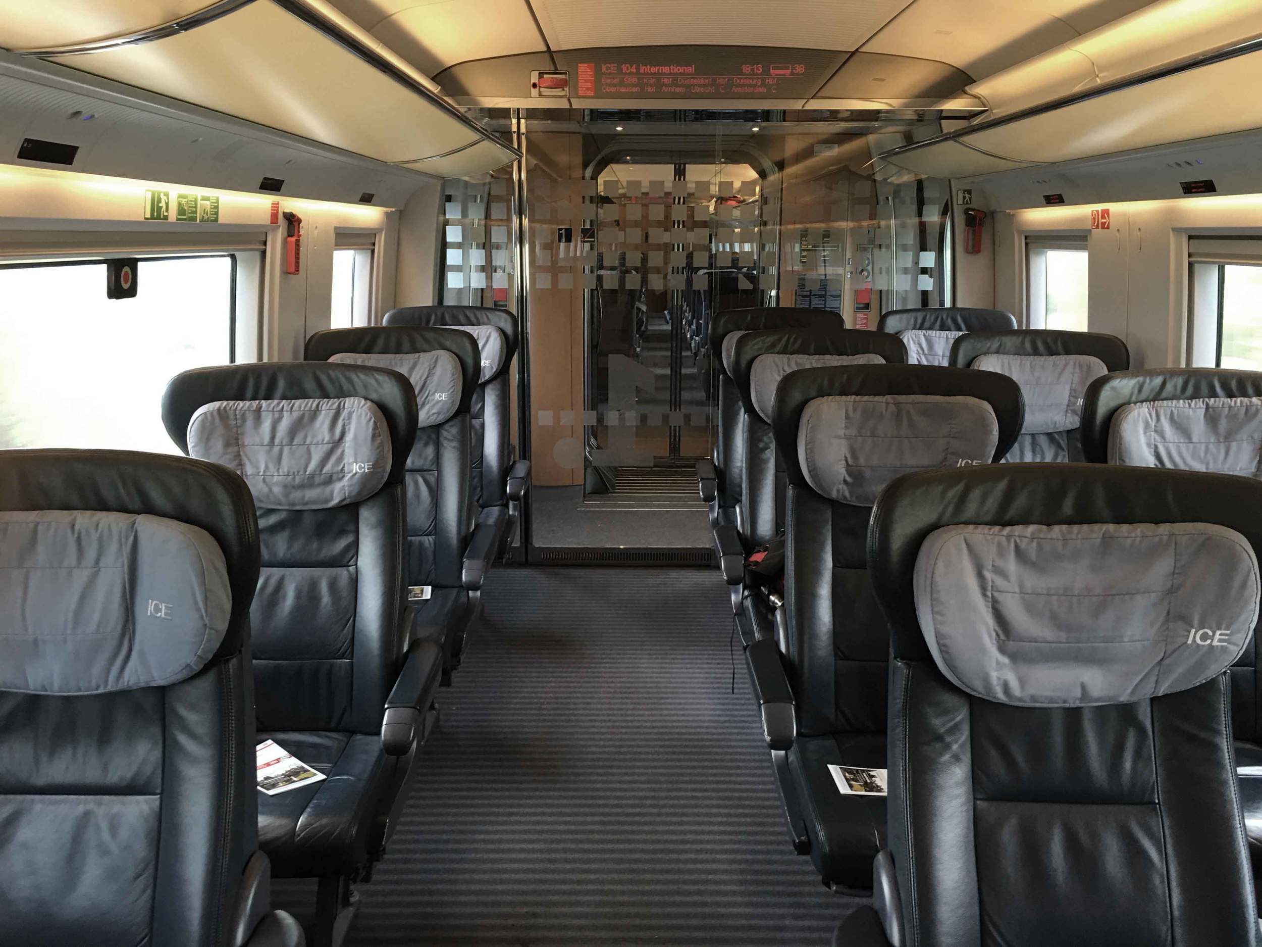 First class compartment, German ICE train, Inter City Express, Deutsche Bahn, Germany. Image©sourcingstyle.com