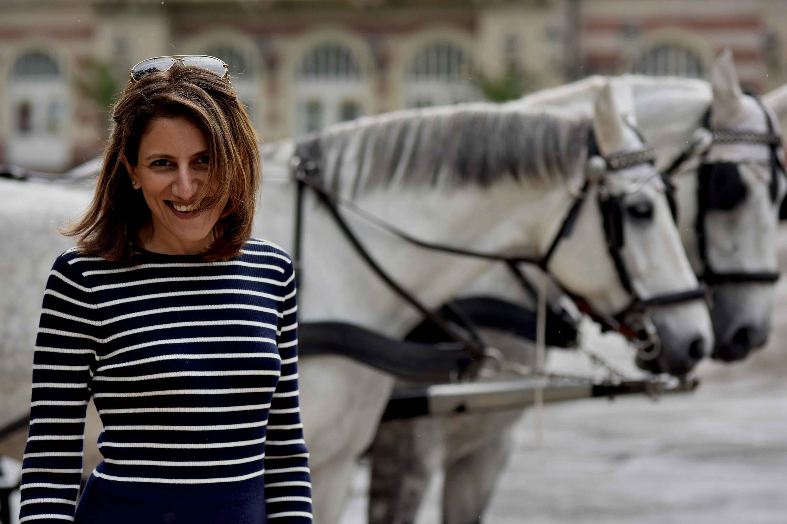 Excited to see horses! Ralph Lauren dress, Baden Baden, Germany. Image©sourcingstyle.com
