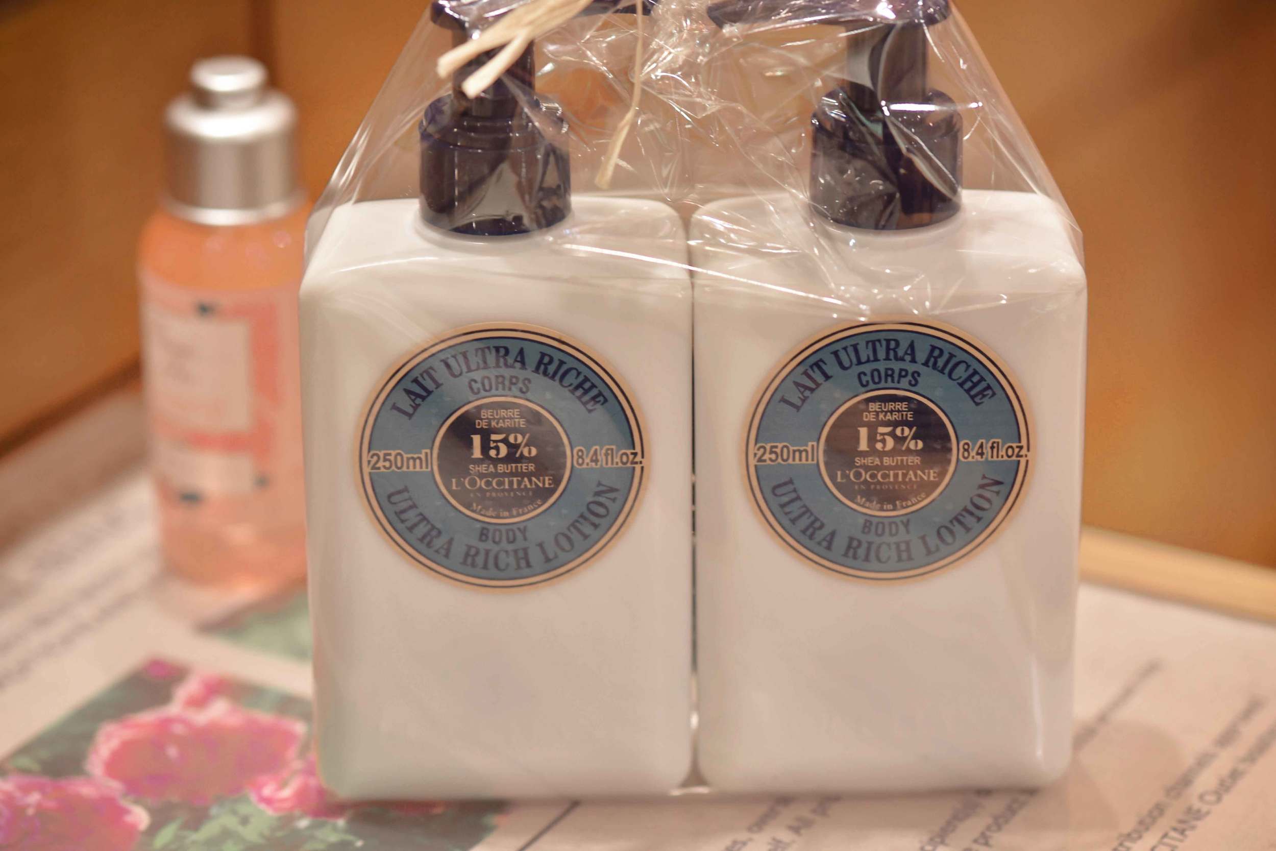 L'Occitane ultra rich body lotion, L'Occitane, Bicester village, designer shopping outlet near London, UK. Image©sourcingstyle.com