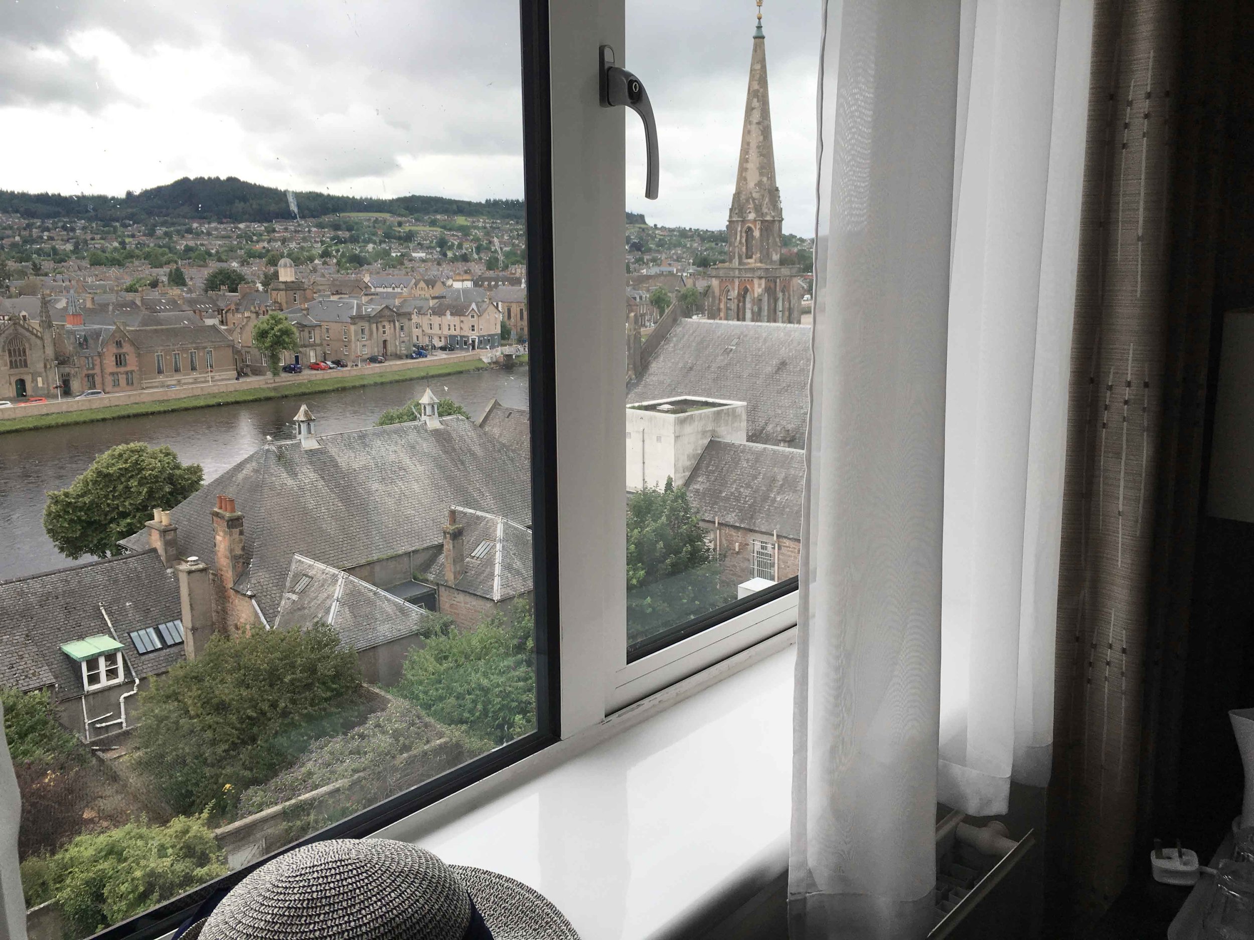 Mercure Inverness hotel, view of Old Town Inverness from my room window, Inverness, Scotland. Image©sourcingstyle.com