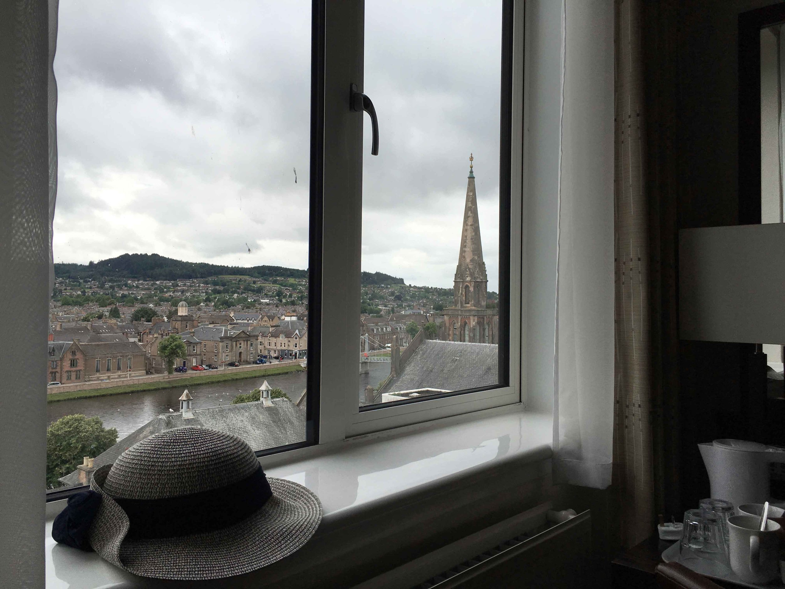 Mercure Inverness hotel, view of Old Town Inverness from my room window, Inverness, Scotland. Image©sourcingstyle.com