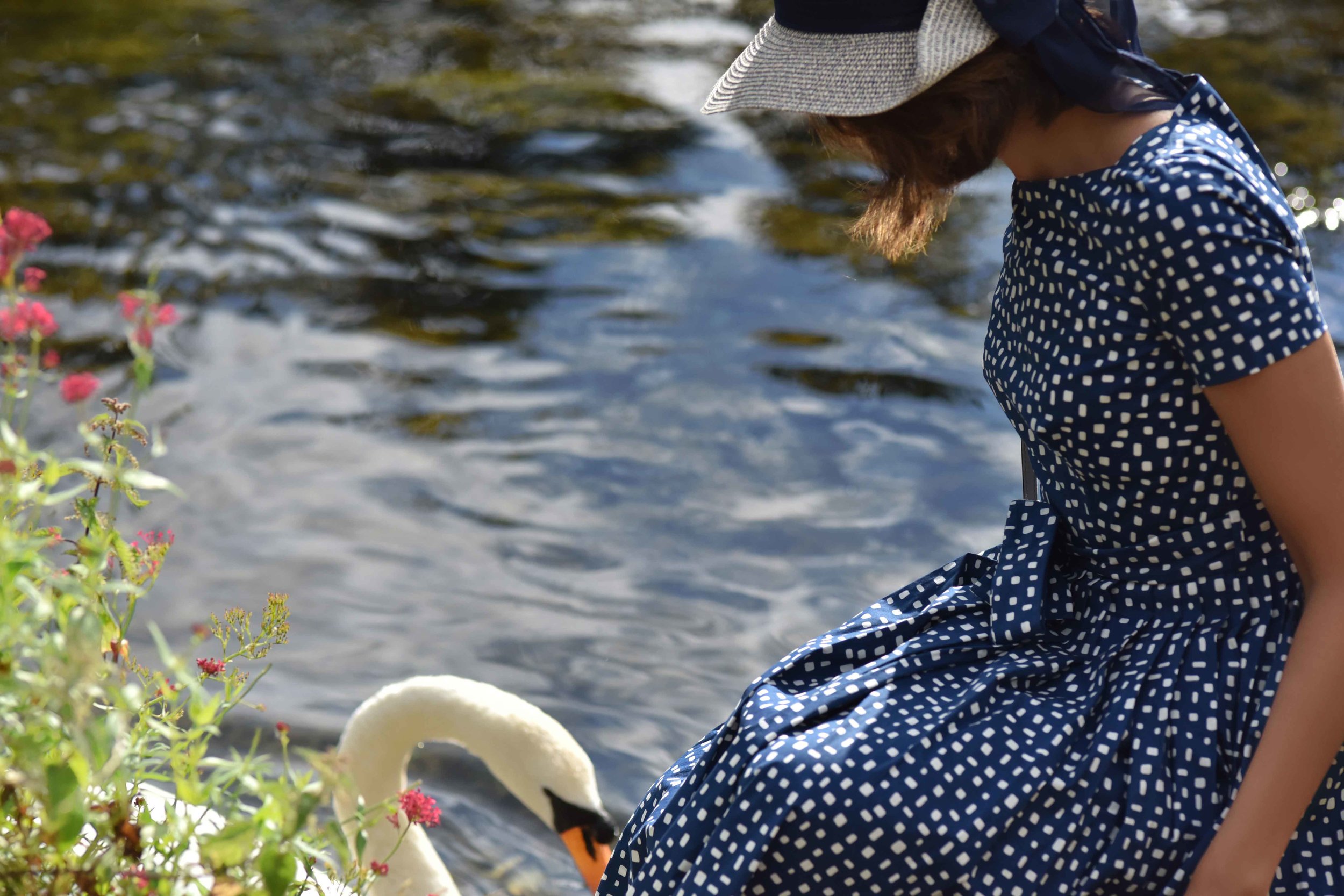Prada dress, River Coln, Bibury, Cotswold, England. Image©sourcingstyle.com