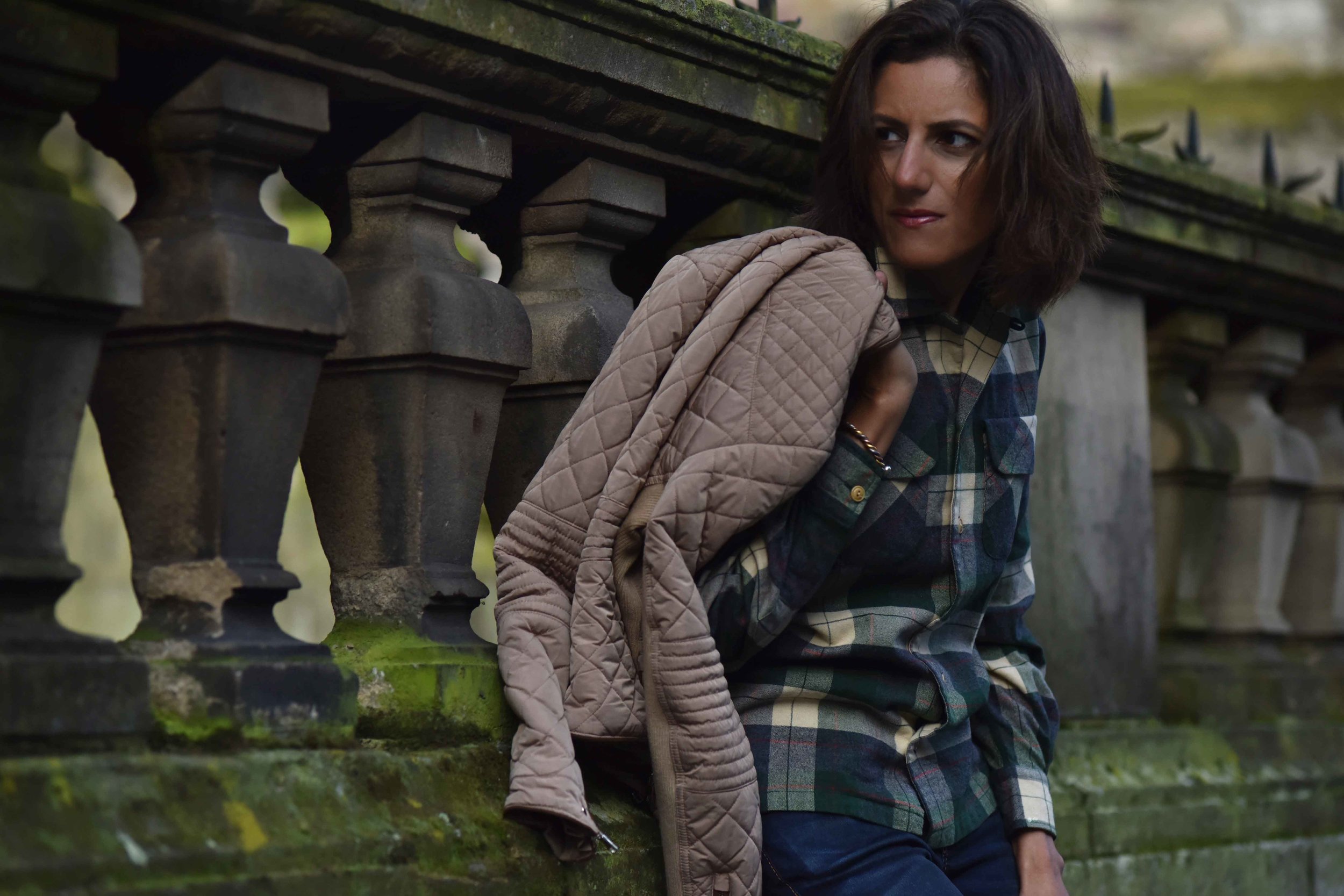 Ralph Lauren check shirt, Zara quilted jacket, True Religion jeans, Edinburgh, Scotland. Image©sourcingstyle.com