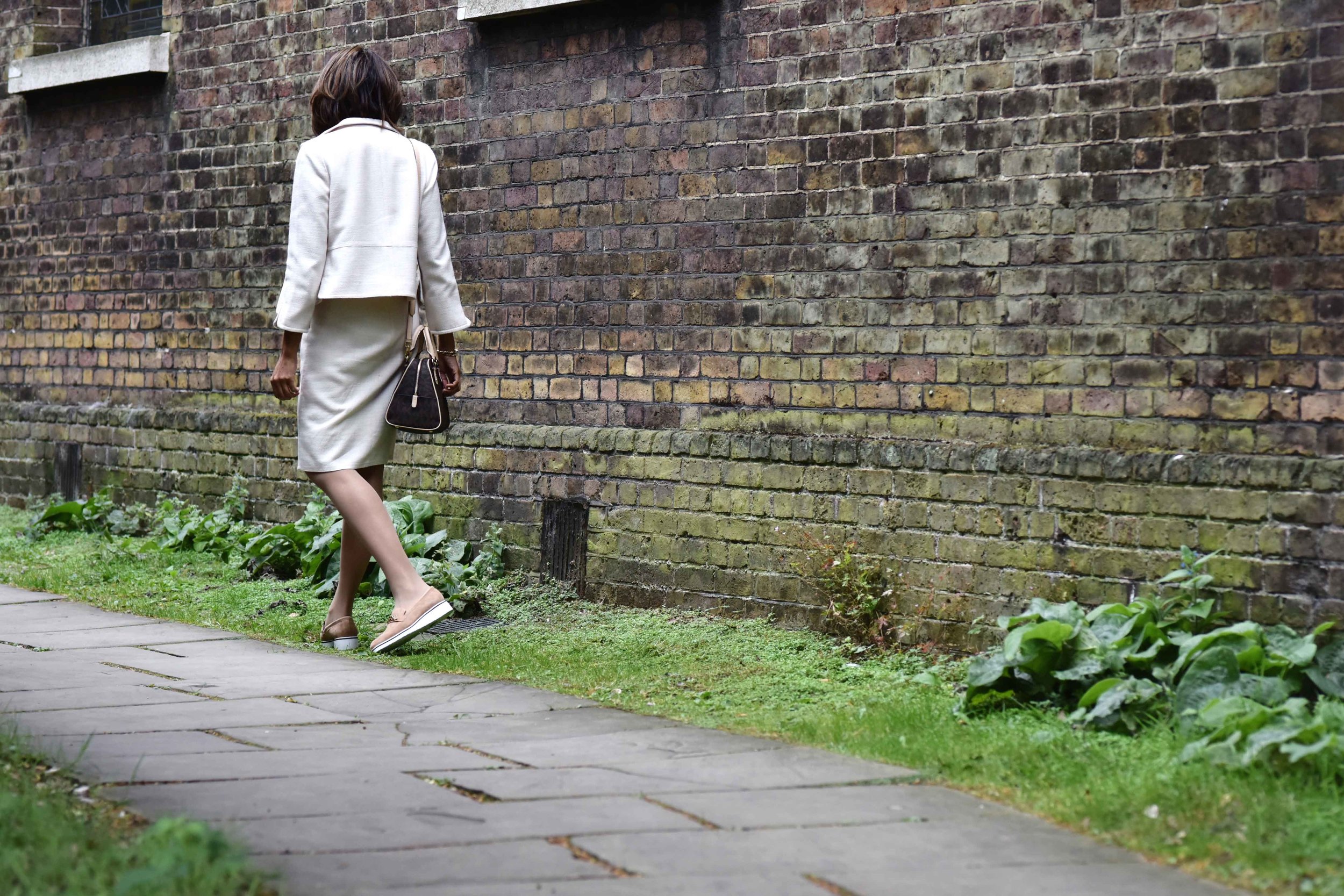 Talbots shift dress and jacket, Michael Kors bag, River Island shoes. Image©sourcingstyle.com