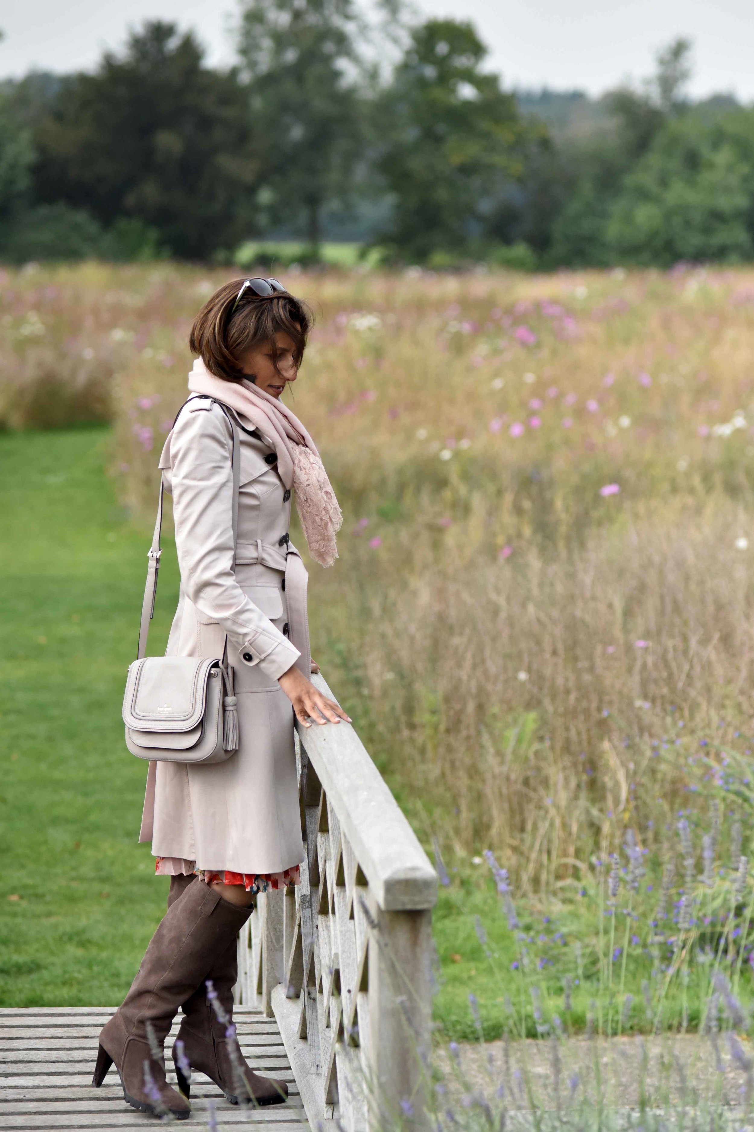 Karen Millen trench coat, Karen Millen boots, Kate Spade bag, Coworth Park Hotel, Ascot, U.K. Image©sourcingstyle.com