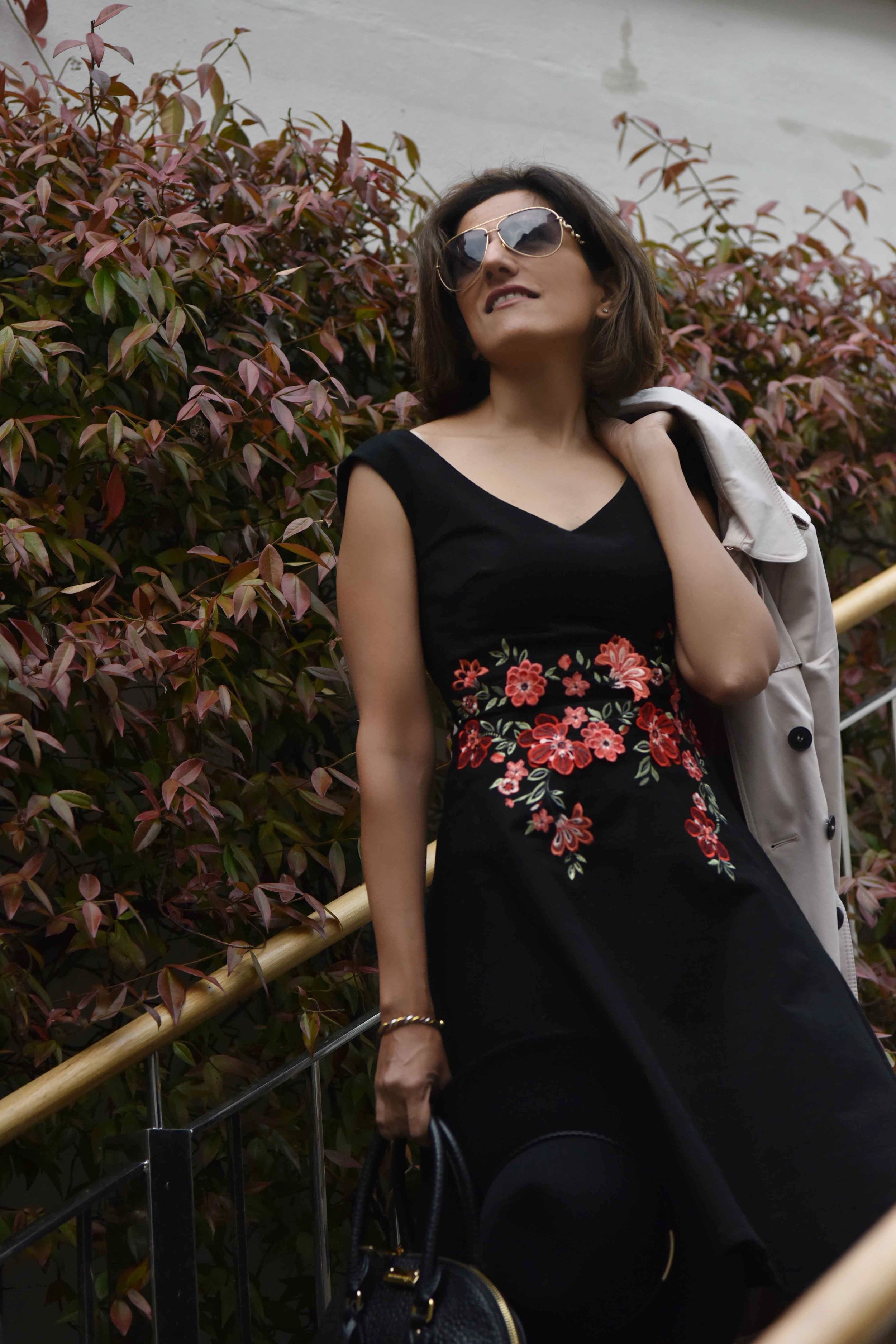 Karen Millen black embroidered dress, Coworth Park hotel, Dorchester Collection, UK. Image©sourcingstyle.com