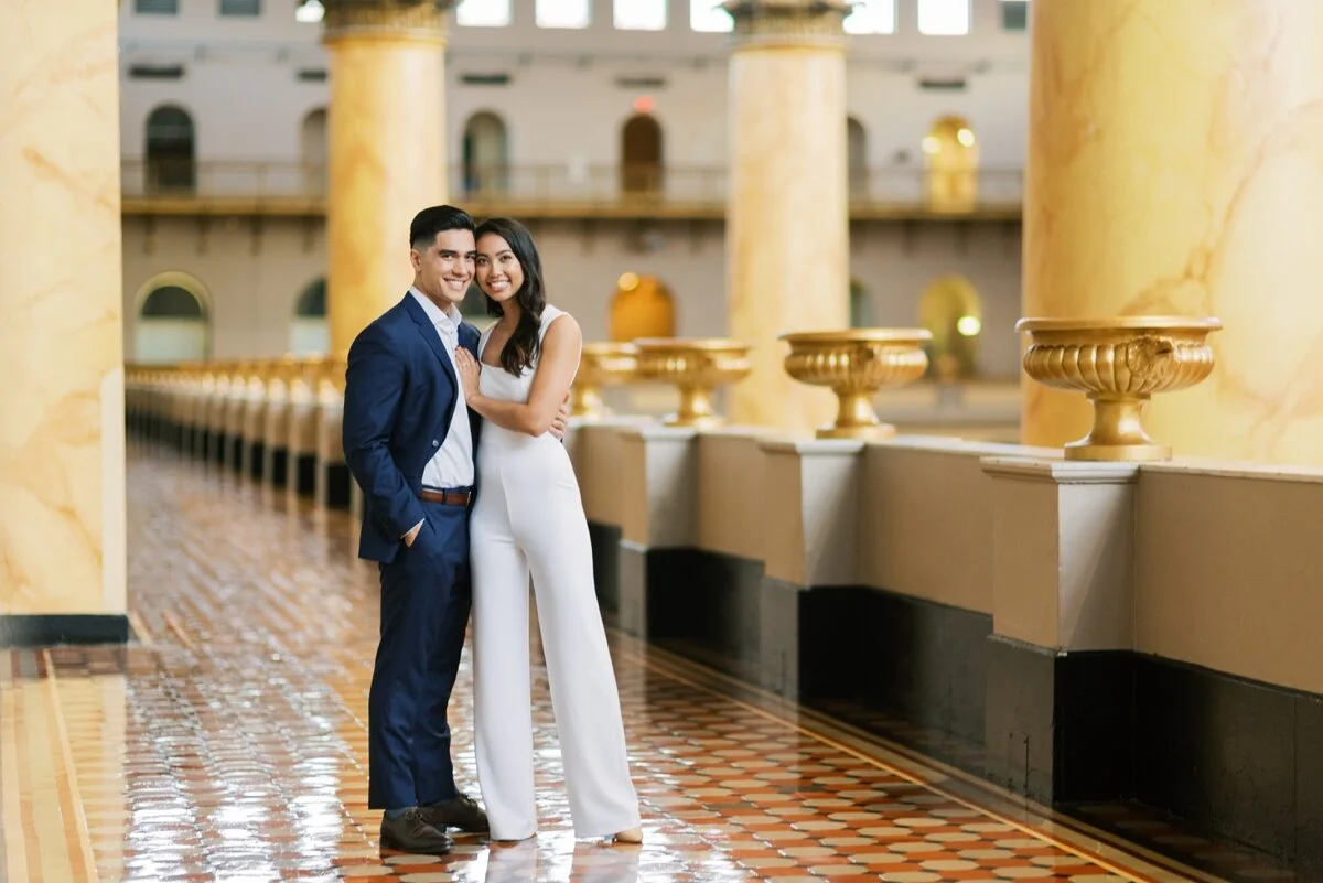 DC Engagement Photographer: Ica Images | Kim &amp; Seth's National Building Museum Engagement Portraits