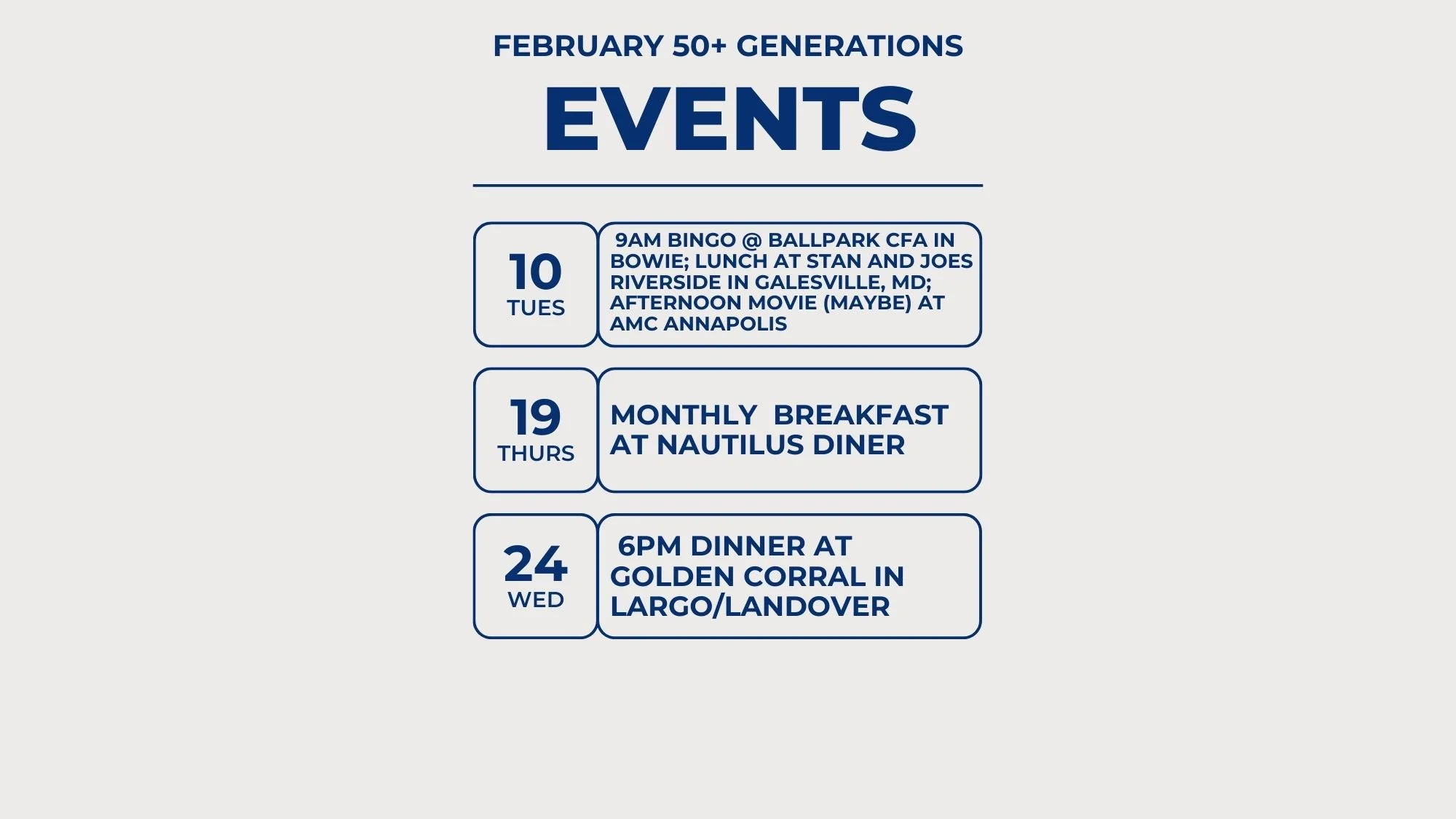 50+ Generations February Events