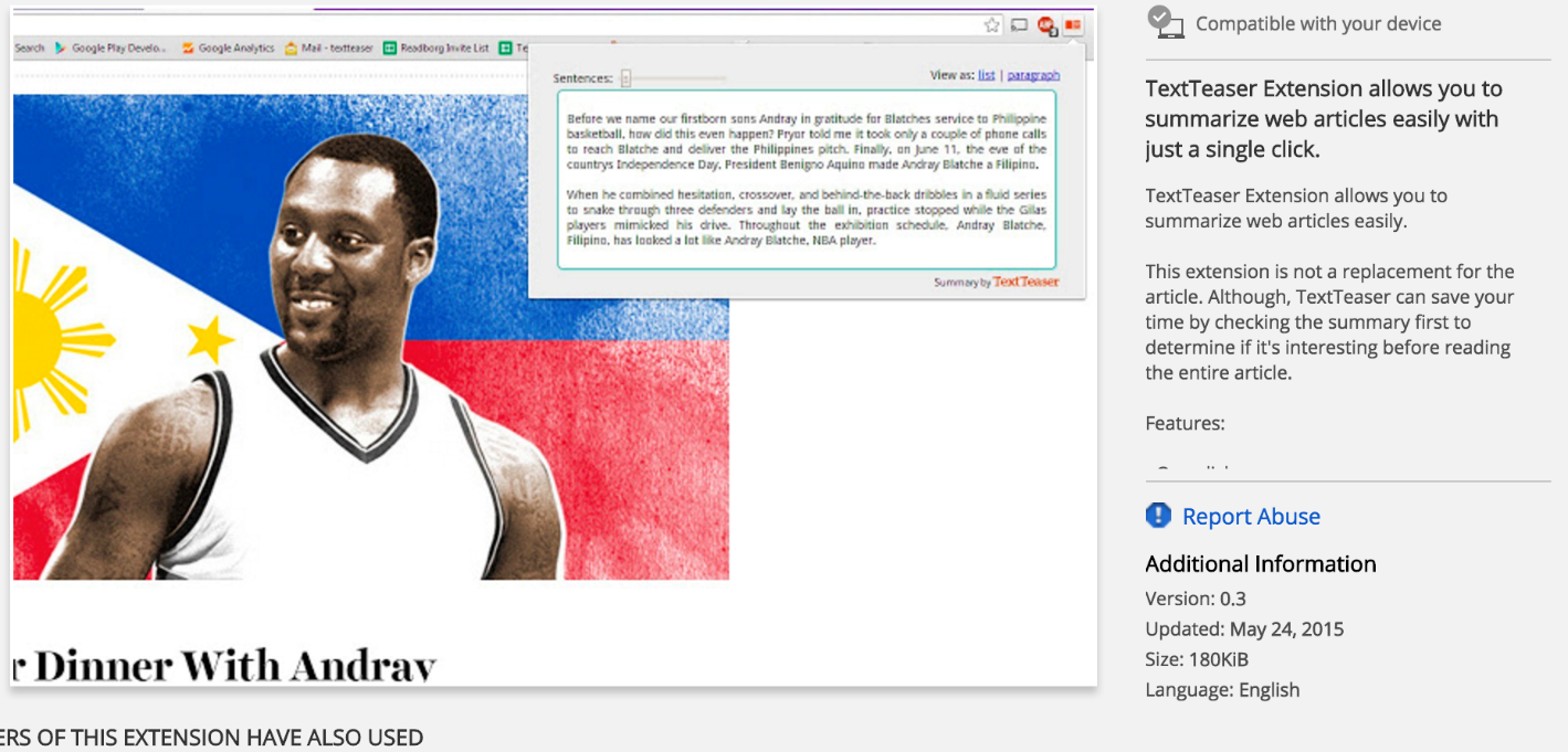 "TextTeaser summarizes the content from a webpage as a list of sentences or in paragraph form. What’s really great is that you adjust the output using a slider to give different detail levels of the passage or article (Drost, 2018)." Now that's an easy tool for any teacher who needs a different reading level of any webpage content! Visit the blog for 2 more APPS just as robust and designed for multiple grade levels.