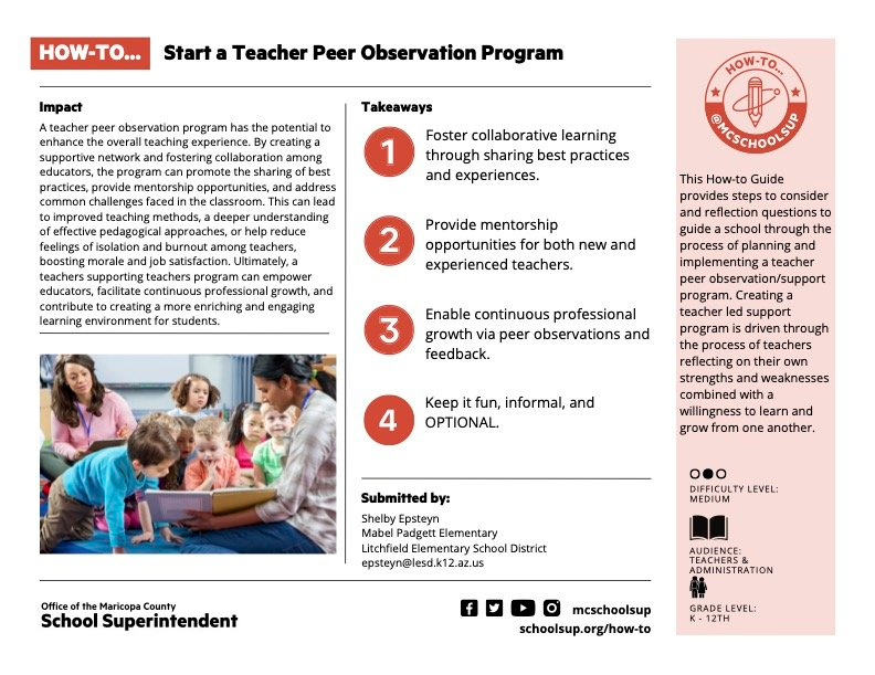 Operational Observation Program How To: Start a Teacher Peer Observation Program — Office of Maricopa ...