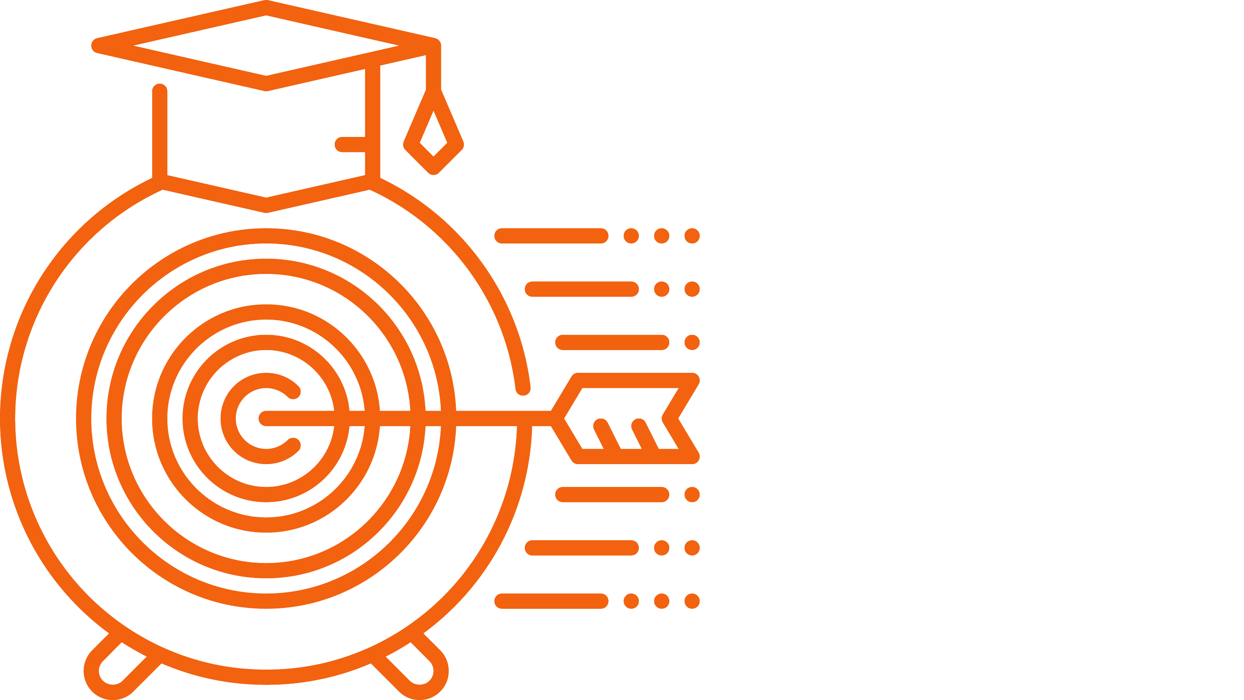 An orange outline of a target with concentric circles and an arrow striking the center. The target wears a graduation cap, symbolizing educational achievement and goals.