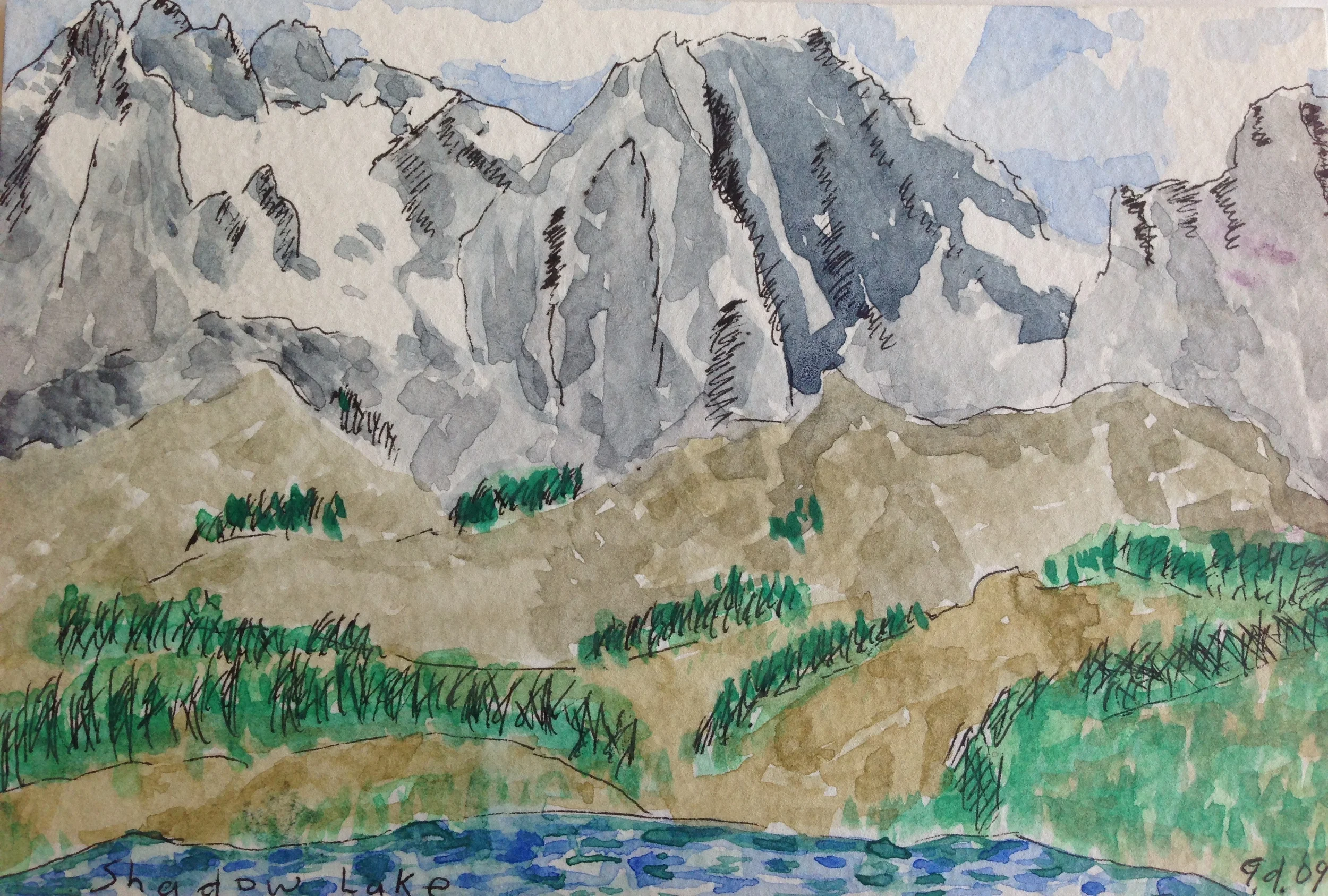  Shadow Lake, Sierra Mountains - Watercolor, 4X6" 