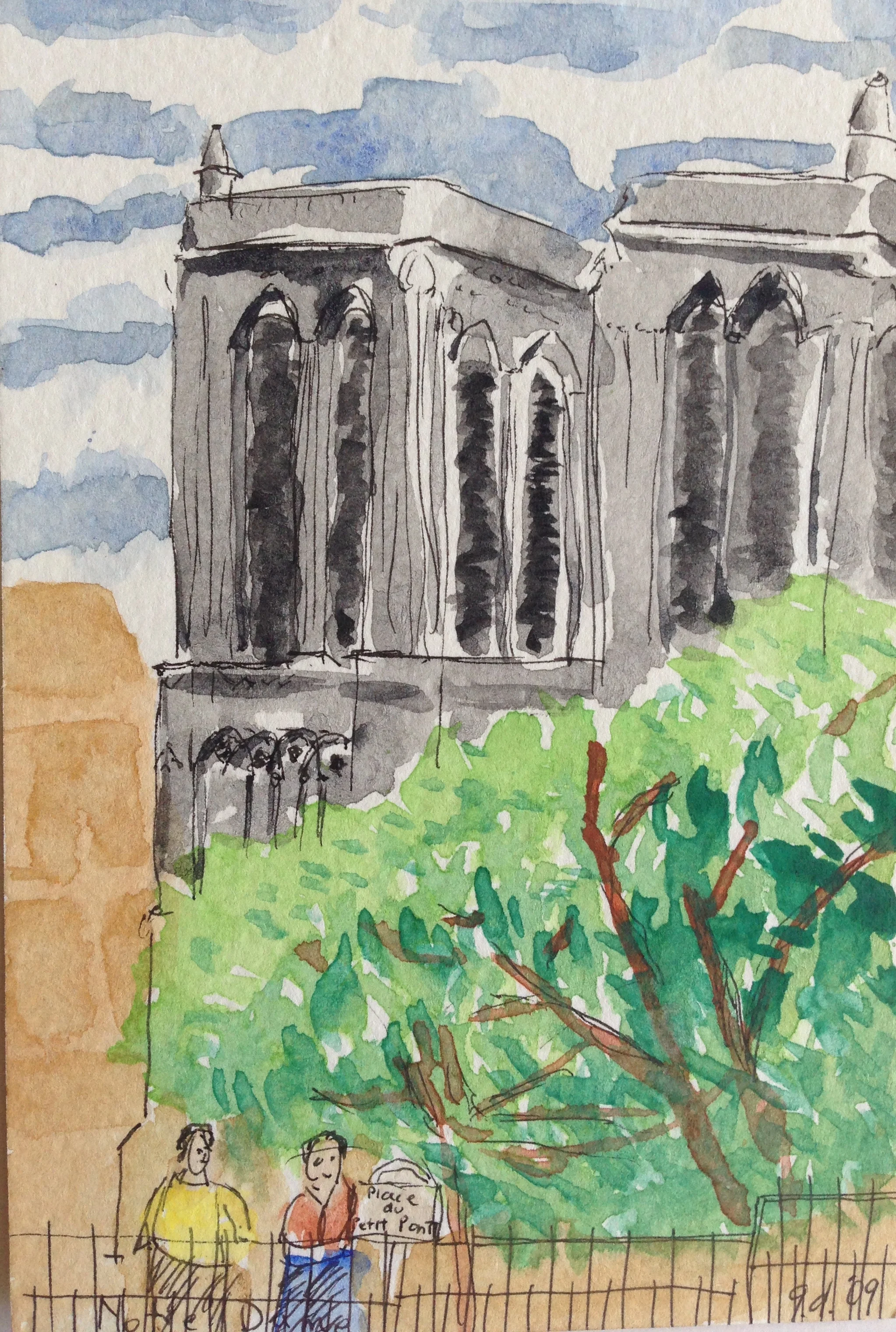  Notre Dame, Paris - Watercolor, 4X6" 
