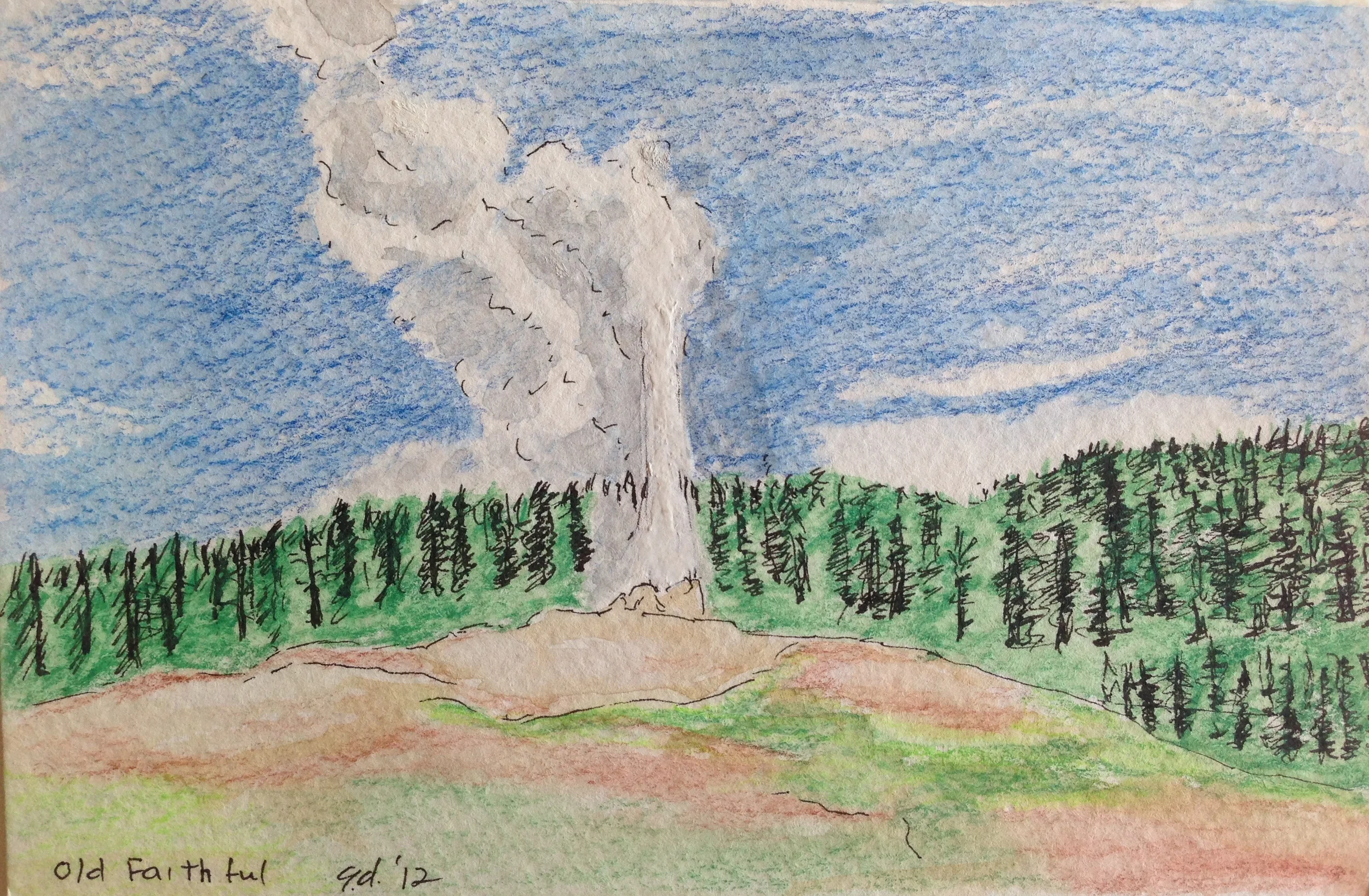  Old Faithful, Yellowstone, NP - Watercolor, 4X6" 