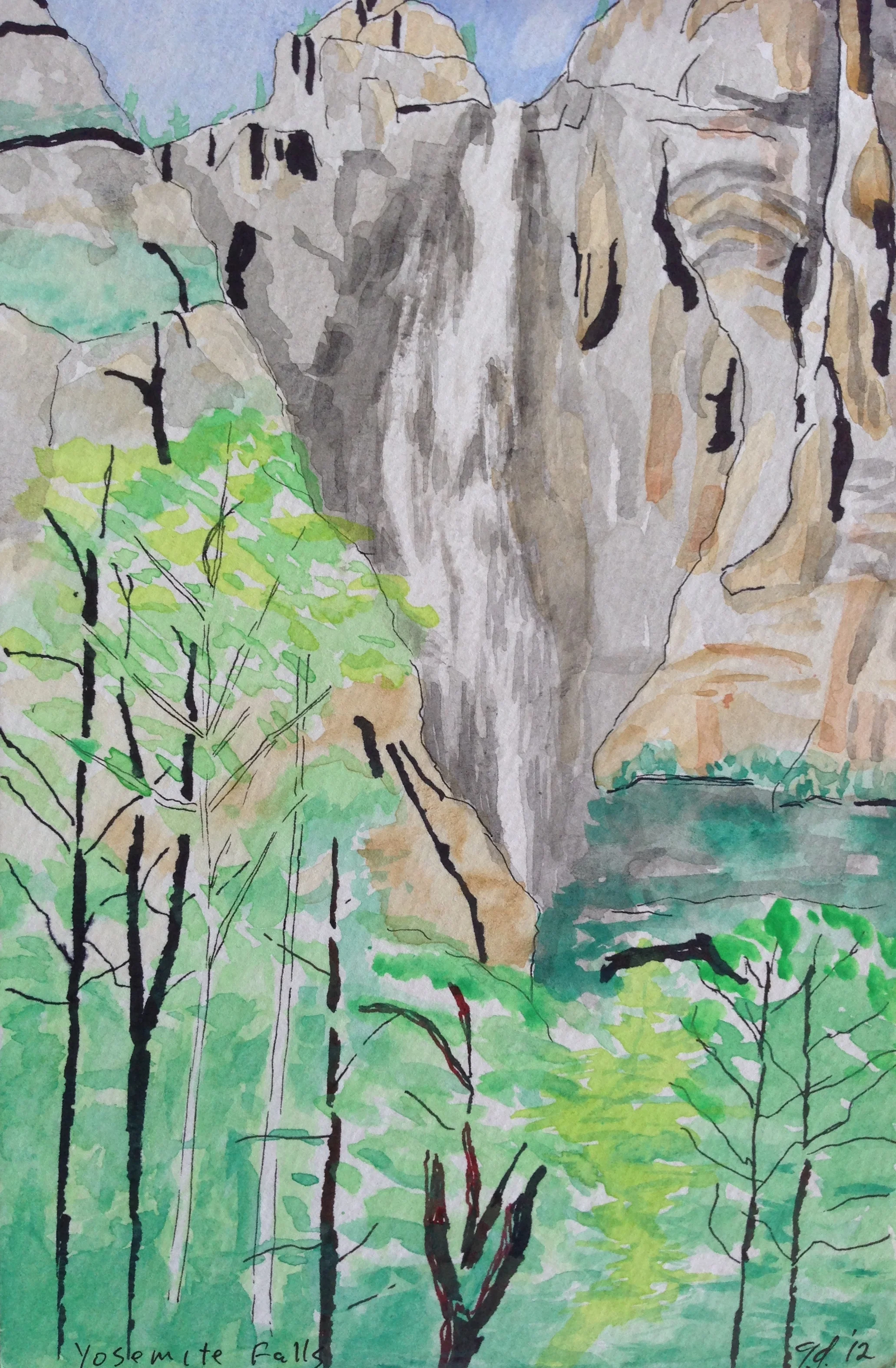  Yosemite Falls, Yosemite NP - Watercolor, 4X6" 