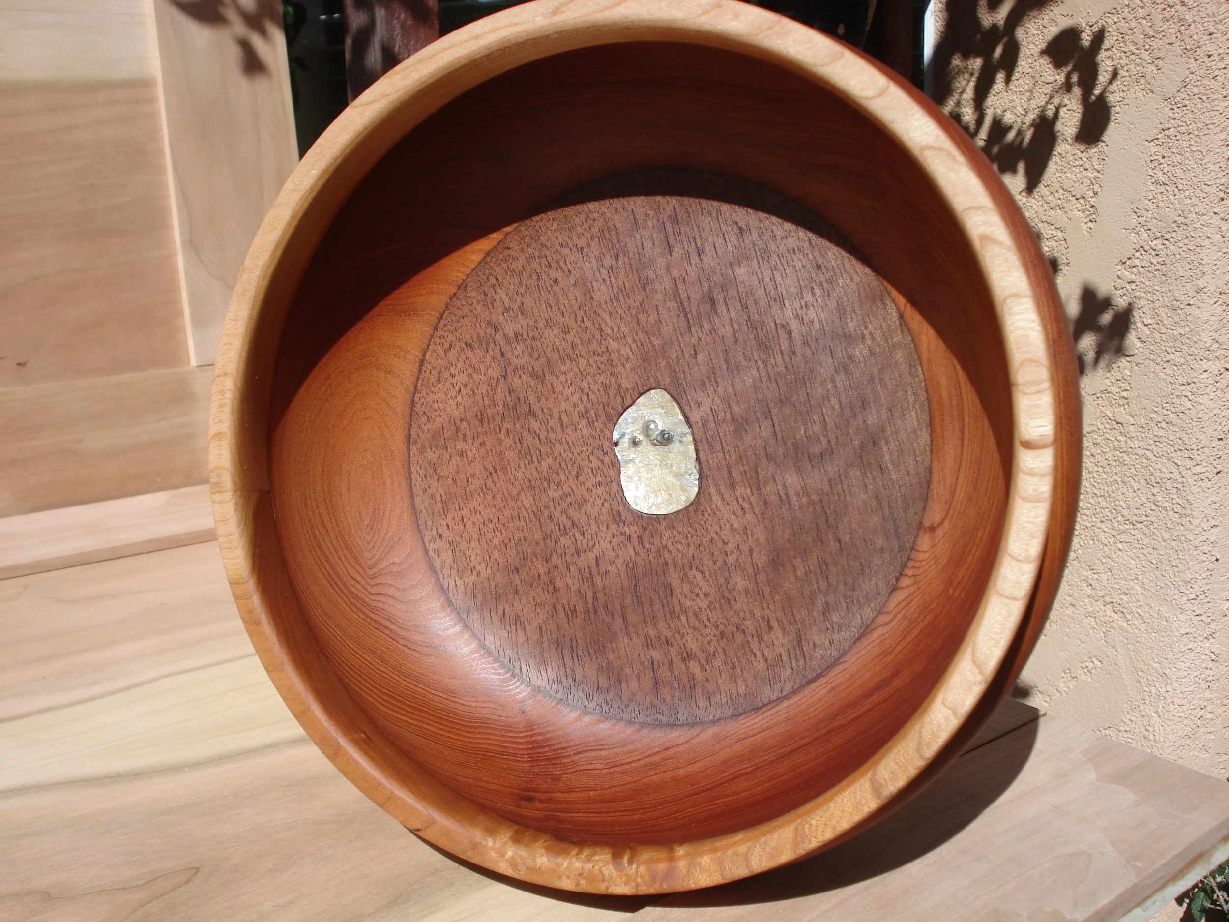  Wood bowl - Cherry, Redwood, Walnut and Abalone, 7w X 4"h 