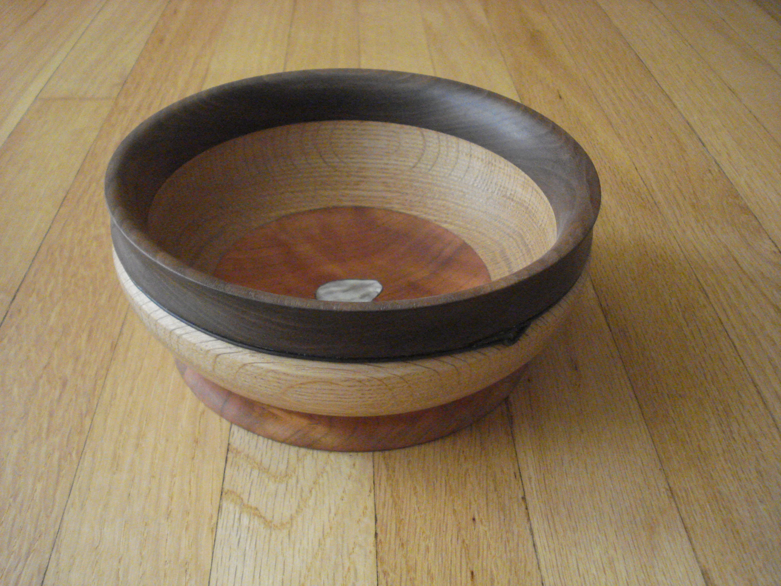  Wood bowl - Cherry, Oak,&nbsp;Walnut and Abalone, 6w X 4"h 