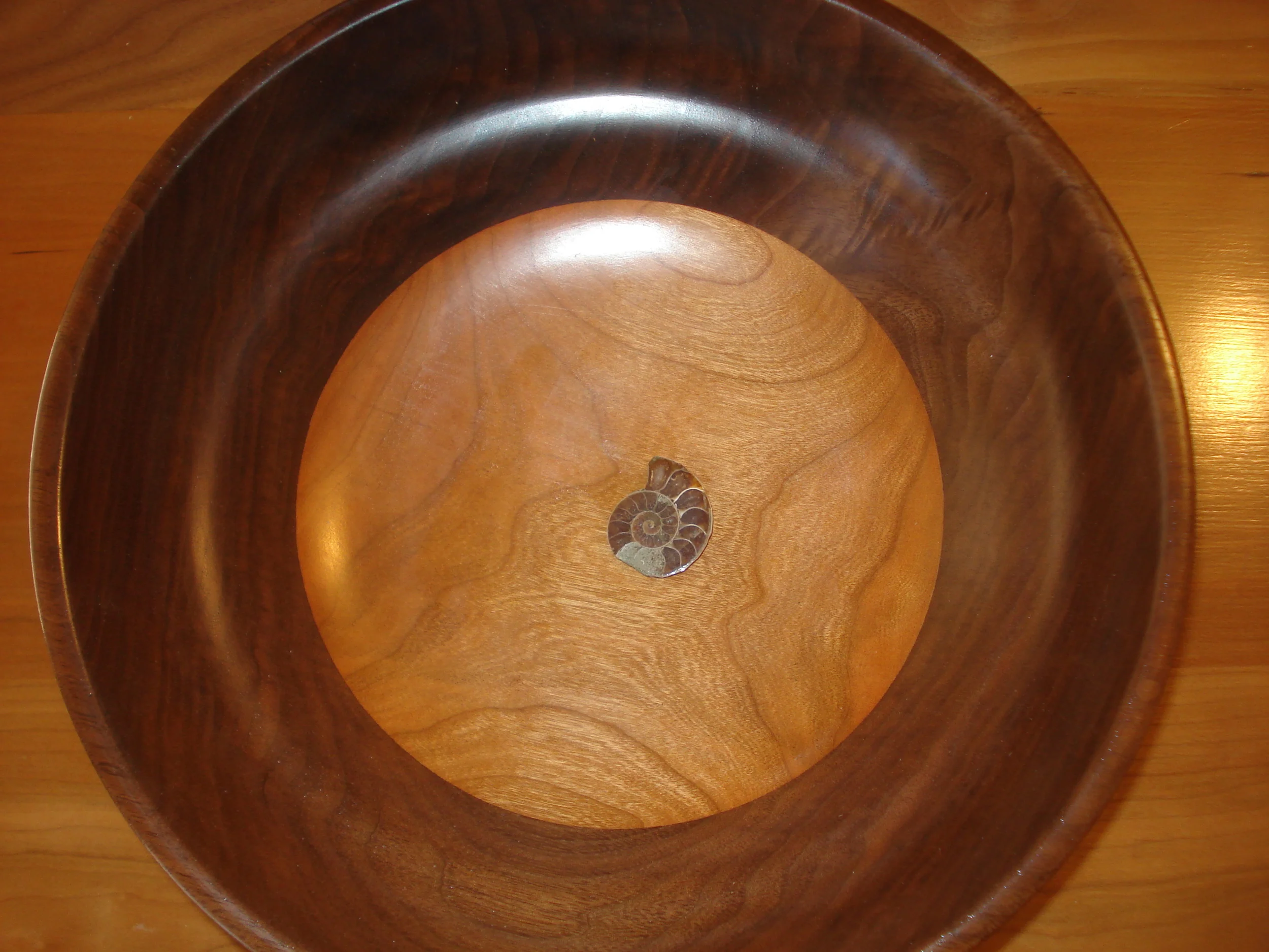  Wood Bowl - Cherry, Walnut and Ammonite - 9w X 5"h 