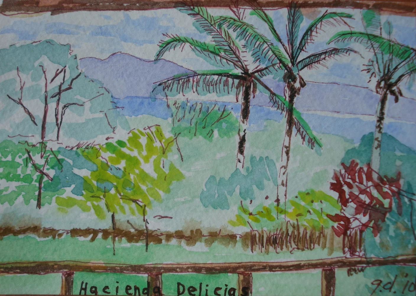 Hacienda Delicias, Costa Rica - Watercolor, 4X6" 