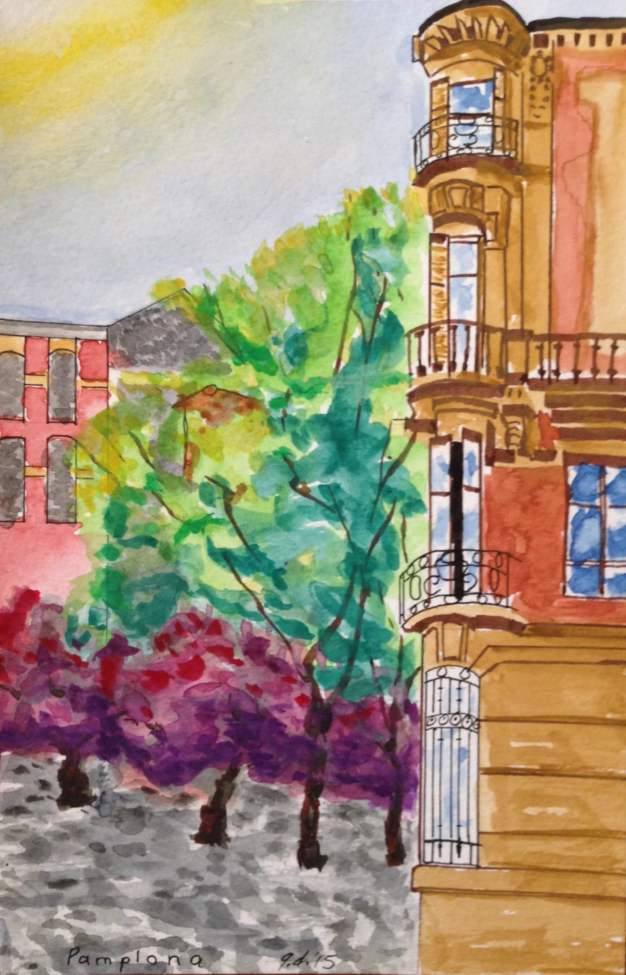  Pamplona, Spain - Watercolor, 4X6" 