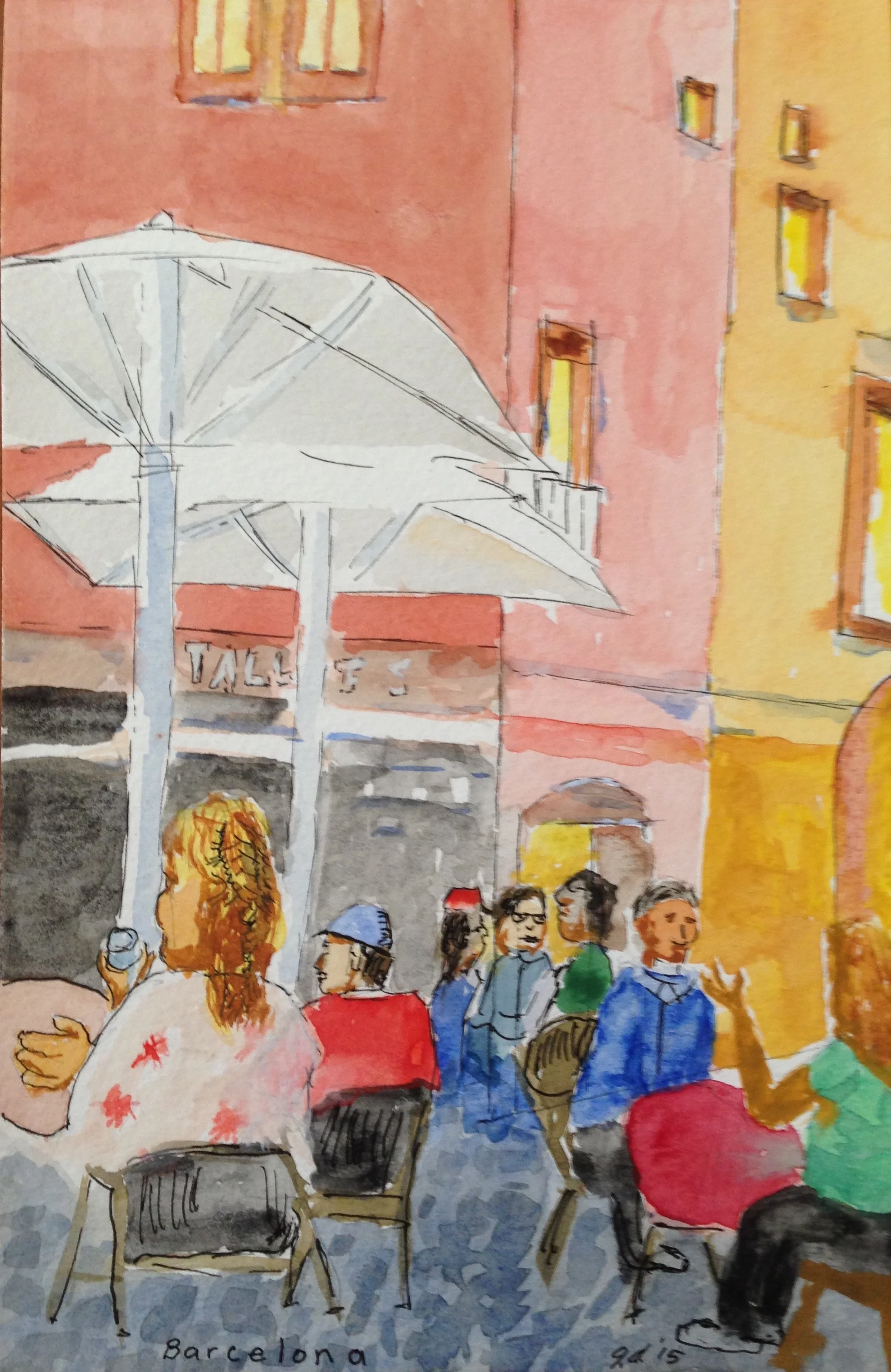  Barcelona Cafe, Spain - Watercolor, 4X6" 