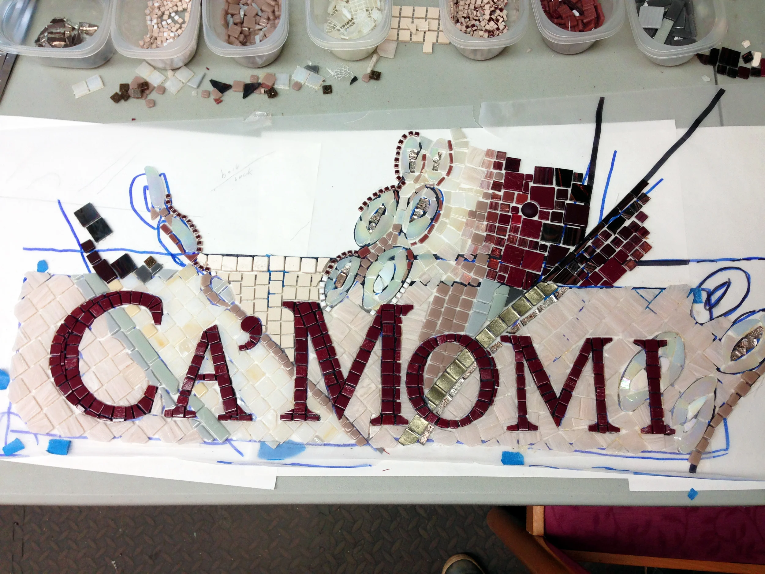 Ca'Momi section rubber cemented face up onto tracing paper.