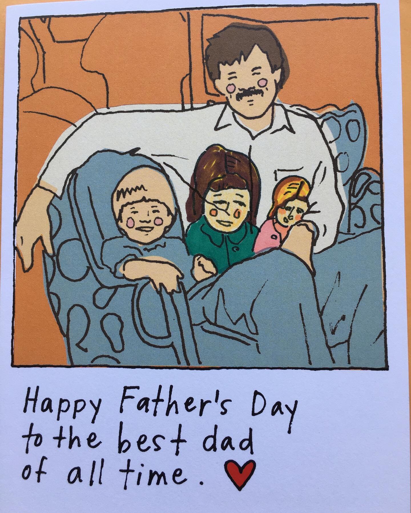 A belated appreciation for my Dad and all the Dad&rsquo;s! Found this perfect card at @napabookmine. It had the blond boy (my brother) and the mustachioed dad (our dad had a Magnum PI through the 70s and most of the 80s). All I had to do was add me (