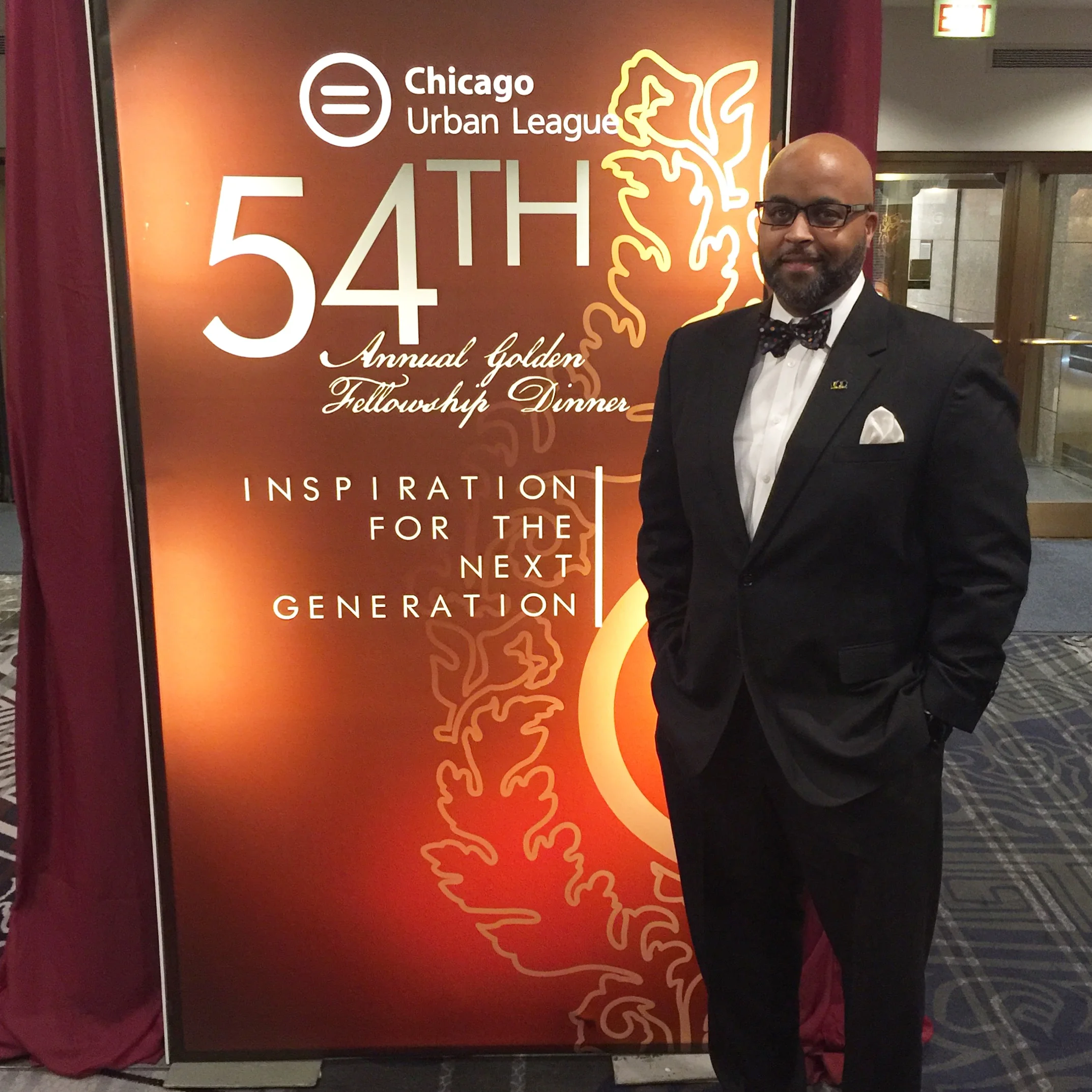 Proudly standing next to one of the light boxes along the red carpet as guests entered the event. The creative direction I gave was carried out by the internal CUL design team flawlessly.&nbsp;