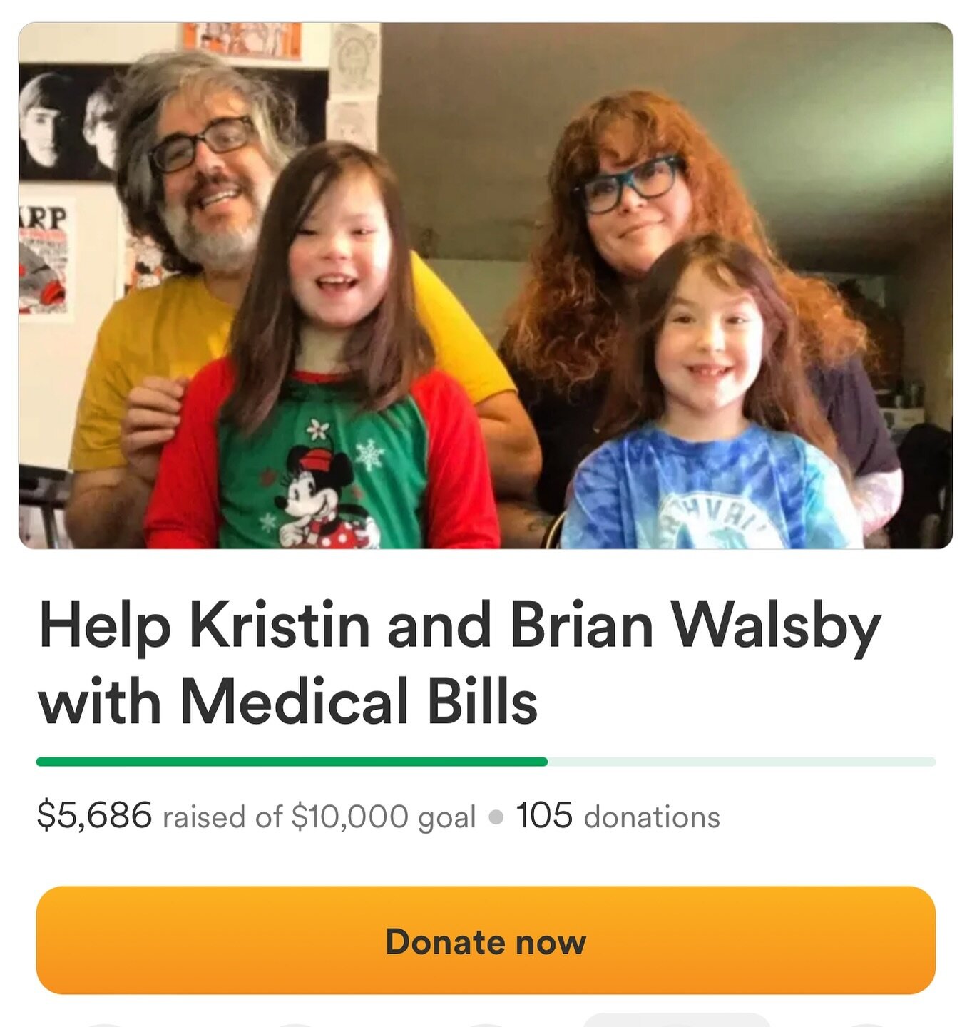 👐🆘 WHEN FAMILY NEEDS HELP IT&rsquo;S TIME TO STEP UP, Y&rsquo;ALL 🆘👐

Our dear friend Kristin and her husband, legendary punk artist Brian Walsby, are struggling after Kristin was admitted to the hospital where she has been for over a week. As tw