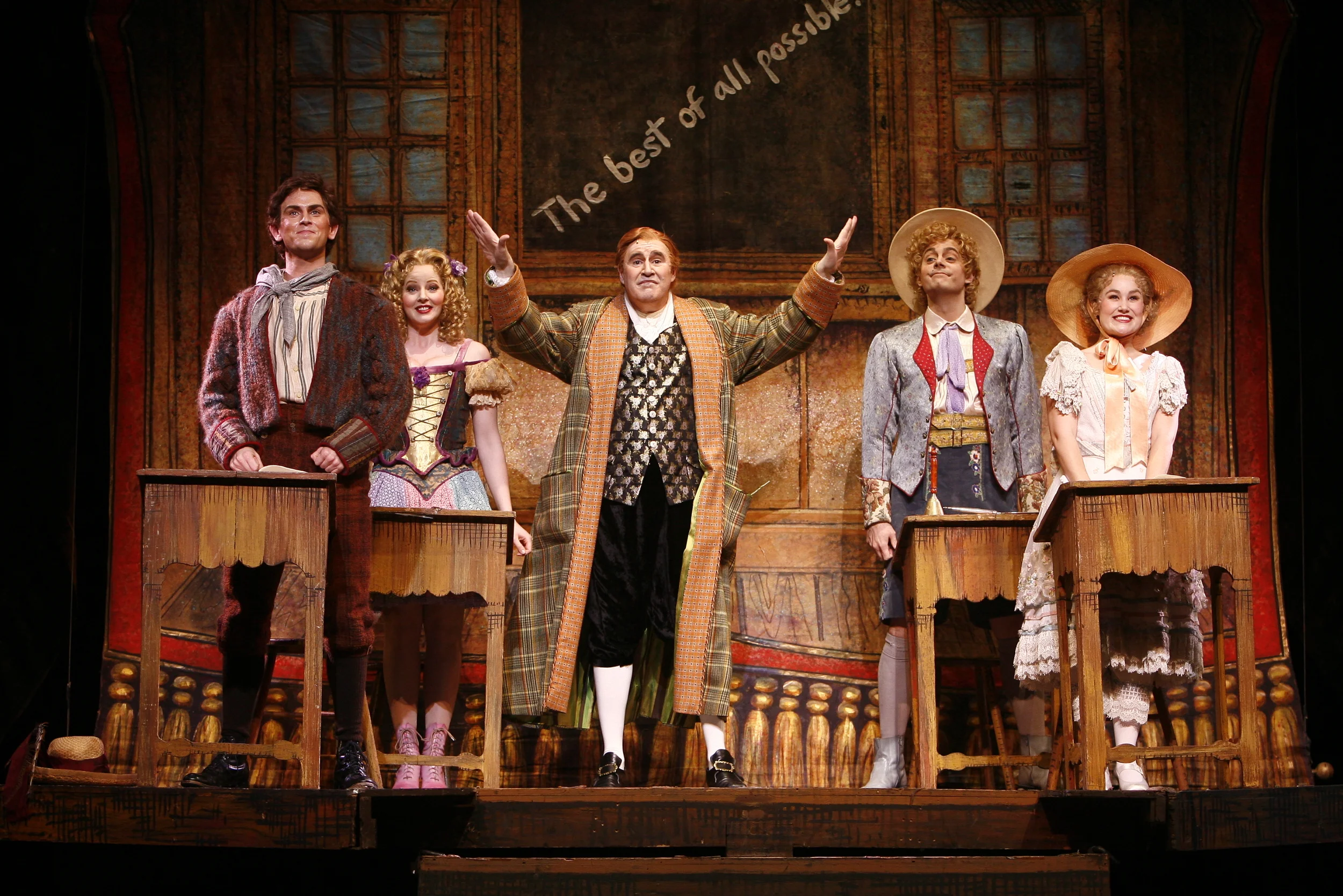From Left to Right: Daniel Reichard, Jessica Tyler Wright, Richard Kind, Kyle Pfortmiller and Lauren Worsham.