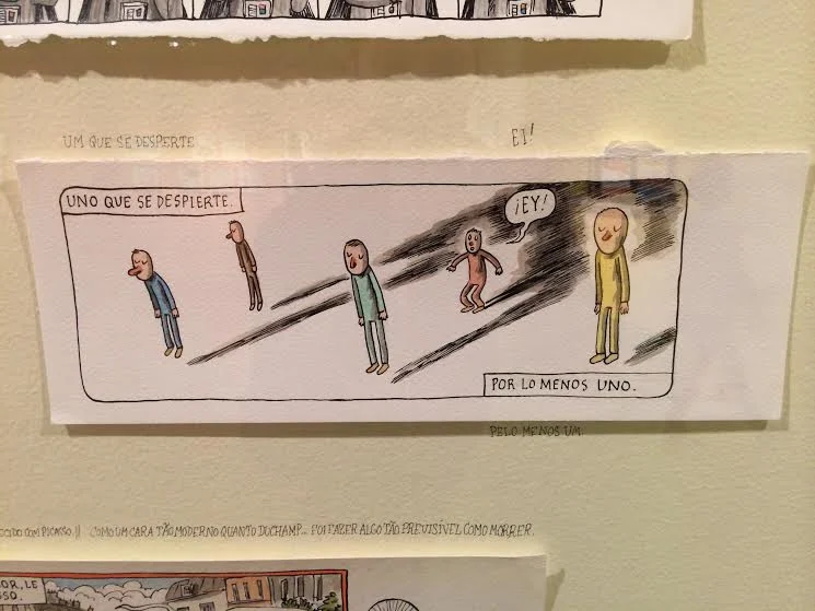 Foto na exposição do Liniers, um cara bem desperto. 