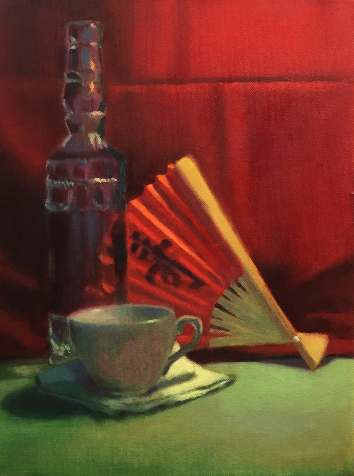 Fan with cup and bottle