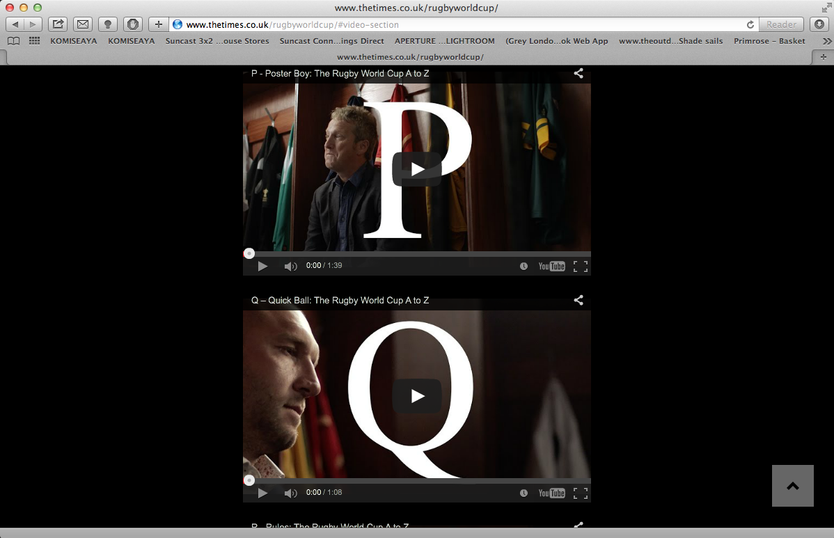A microsite hosting all 26 films thetimes.co.uk/rugbyworldcup