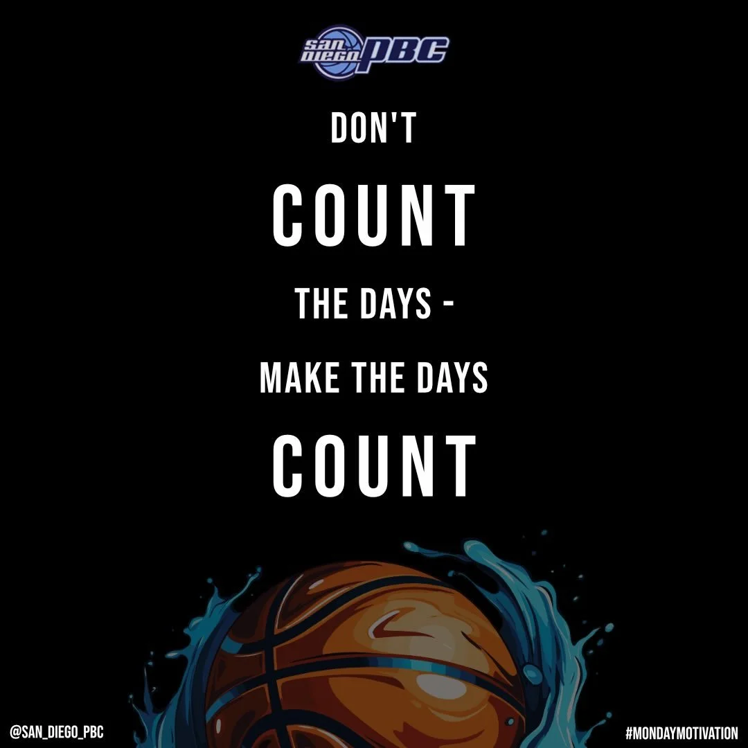 Don&rsquo;t count the days. Make the days count.
Every rep matters. Every workout matters. Every day is a chance to get better.
Lock in. Let&rsquo;s work. 🏀💪

#MondayMotivation
#SanDiegoPBC
#MakeTheDaysCount
#PBCFamily
#BasketballMindset
#DailyGrin