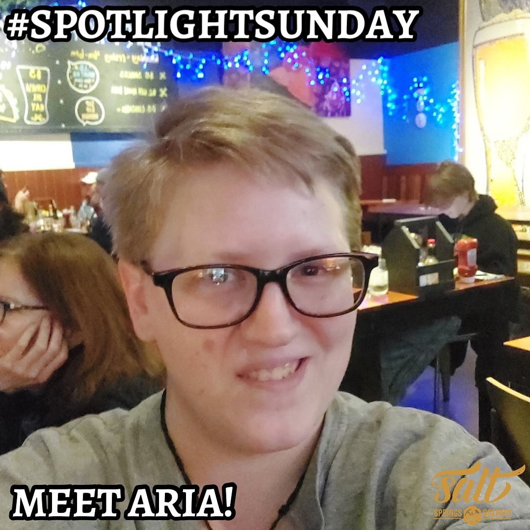 Meet Aria, our stellar server and bartender at Salt Springs Brewery! They&rsquo;re obsessed with our Korean BBQ wings and can&rsquo;t get enough of our Blood Orange Hefeweizen. Off-duty, you&rsquo;ll find Aria belting tunes at karaoke or catching liv