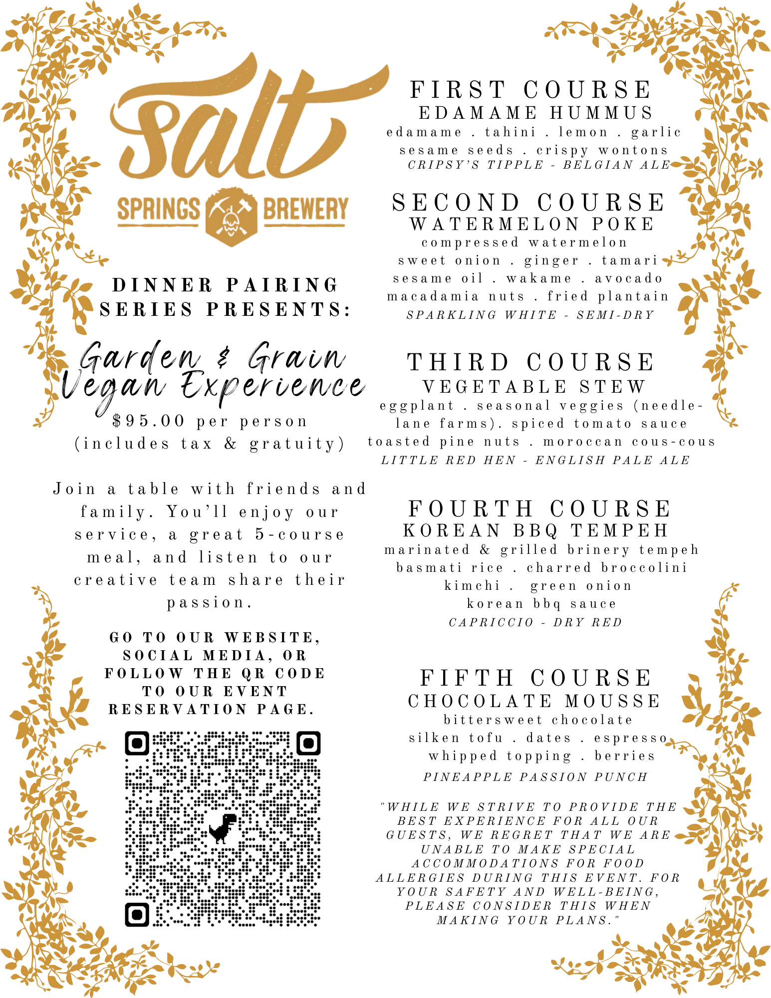 Dinner Pairing Series : July : Variety for Vegetarians