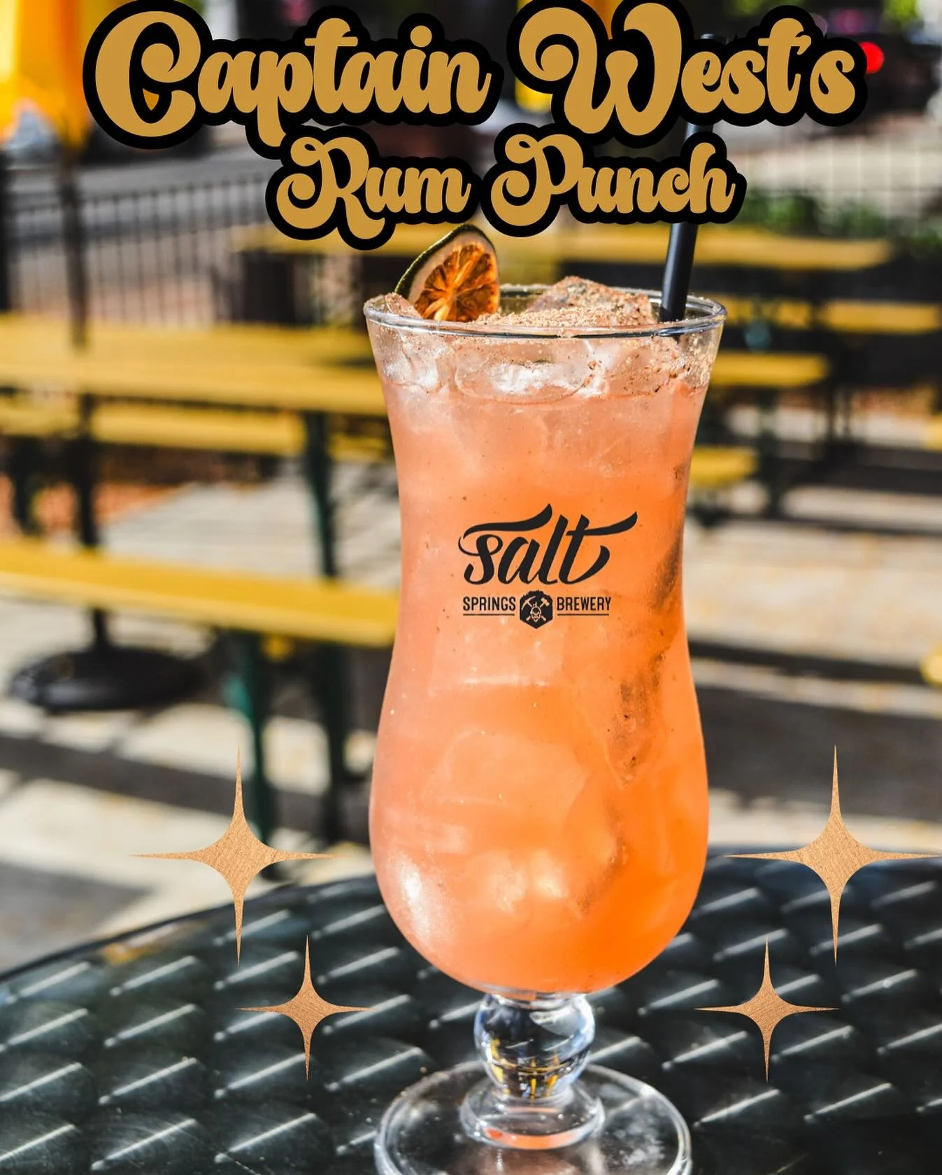 Set sail with Captain West&rsquo;s Rum Punch at Salt Springs Brewery! 🍹 A tart lime zing hits first, followed by a rich, herbal blend of angostura bitters and nutmeg. Complex, bold, and ready to anchor your night! ⚓

 #SaltSpringsBrewery #CaptainWes