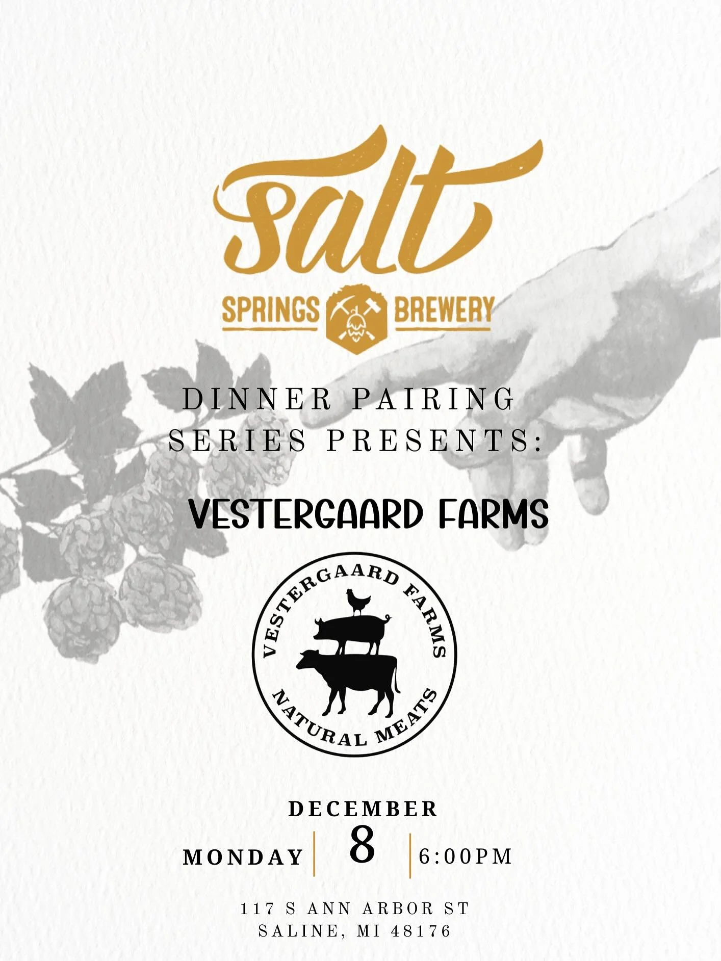 Celebrate the season with friends, farmers, and phenomenal flavors. Five thoughtful courses from Vestergaard Farms, each perfectly paired with Salt Springs&rsquo; finest brews and cocktails.
Monday, December 8th &bull; $95
inclusive &bull; Seats are 